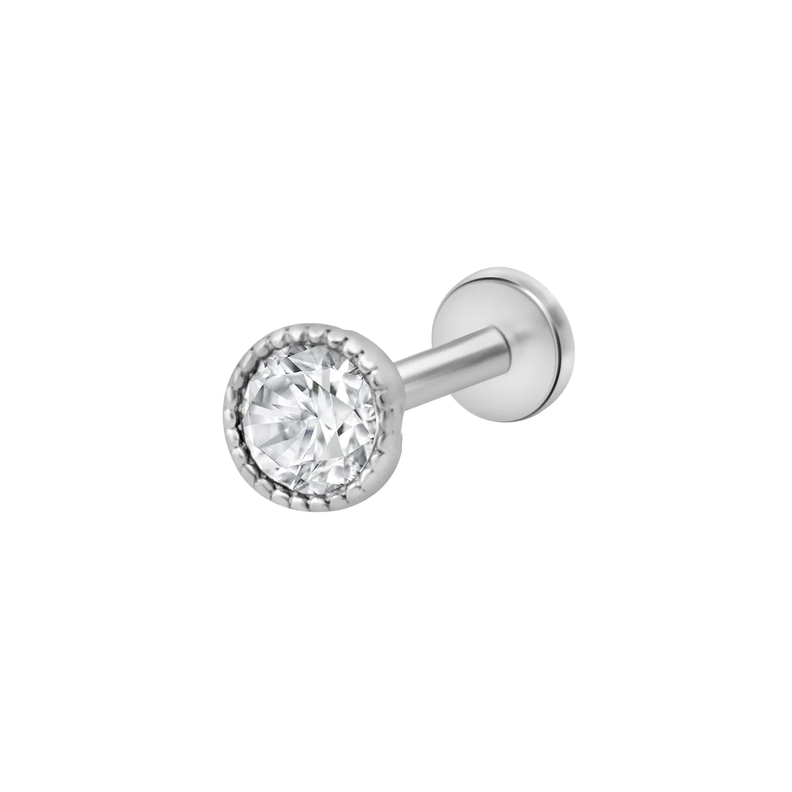 14K Gold Cz Bezel Tragus Cartilage Conch Helix Internally threaded Flat Back Labret Earring Stud