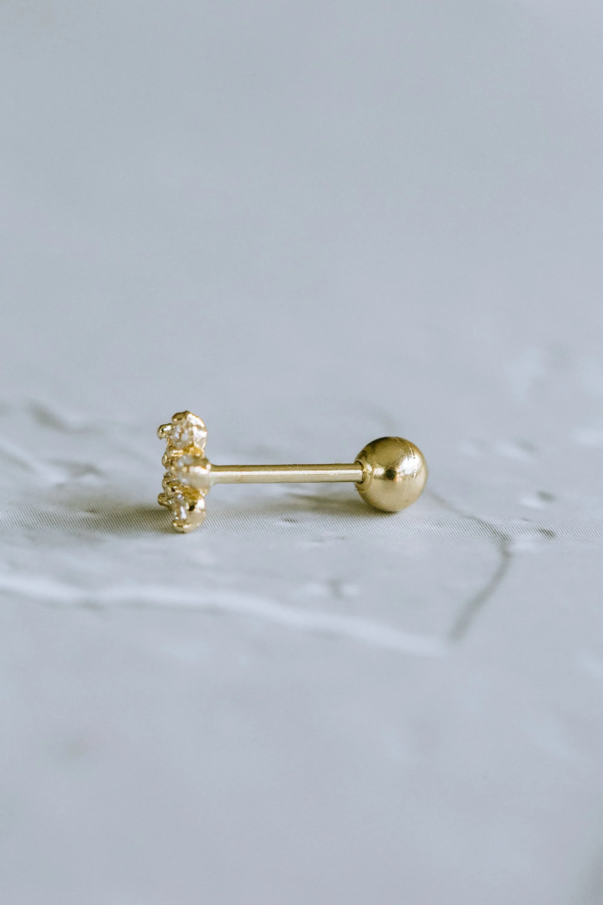 14K GOLD JEWELRY MINIMALIST CZ FLOWER BARBELL EAR STUD EARRING PIERCING