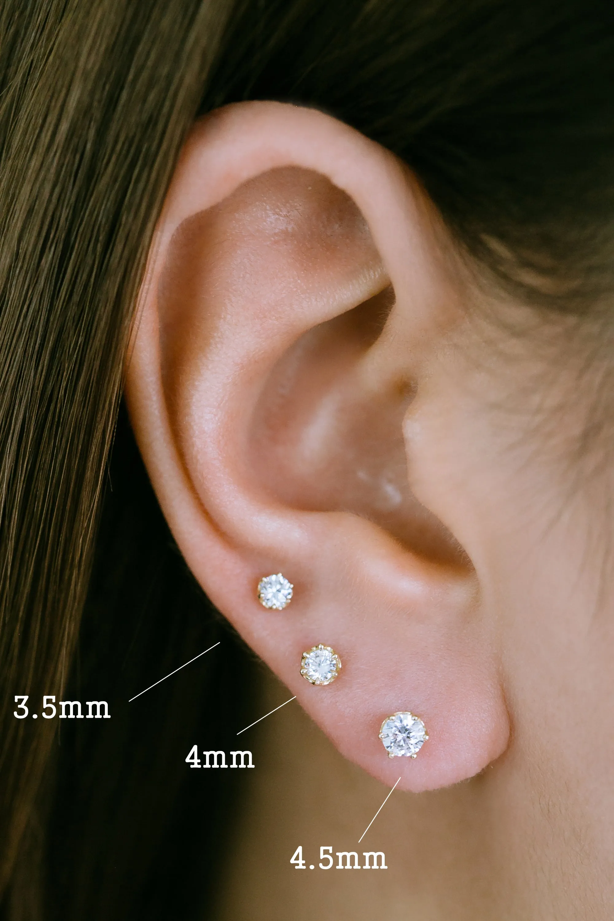 14k Real Gold 18g Cz 6Prong Forward Tragus Cartilage Inner Conch Helix Ear Post Stud Internally threaded Earring Labret Piercing Women Men