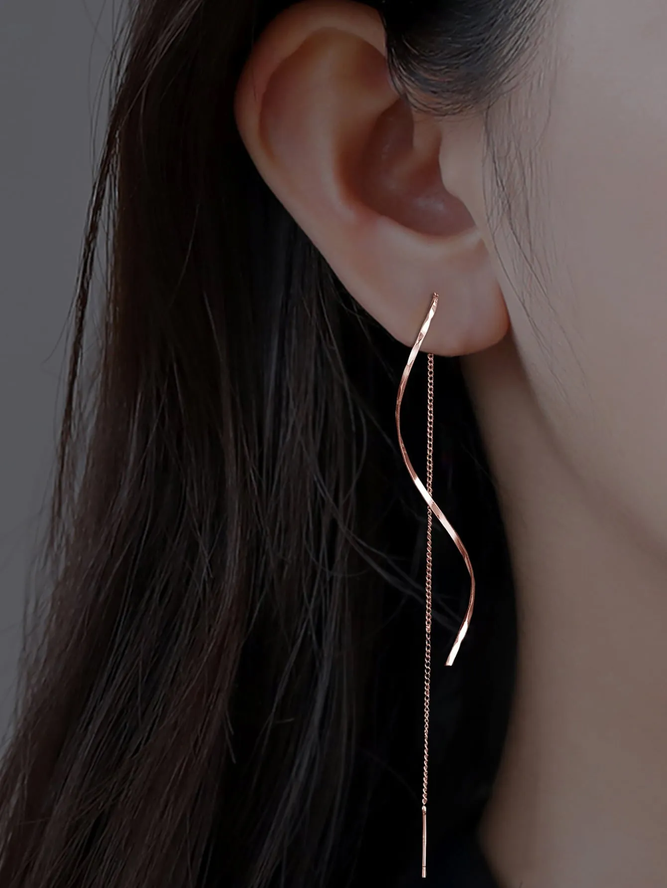 1pair Long Tassel Threader Earrings Wave Shaped Simple Long Chain Earrings Elegant Earrings For Women