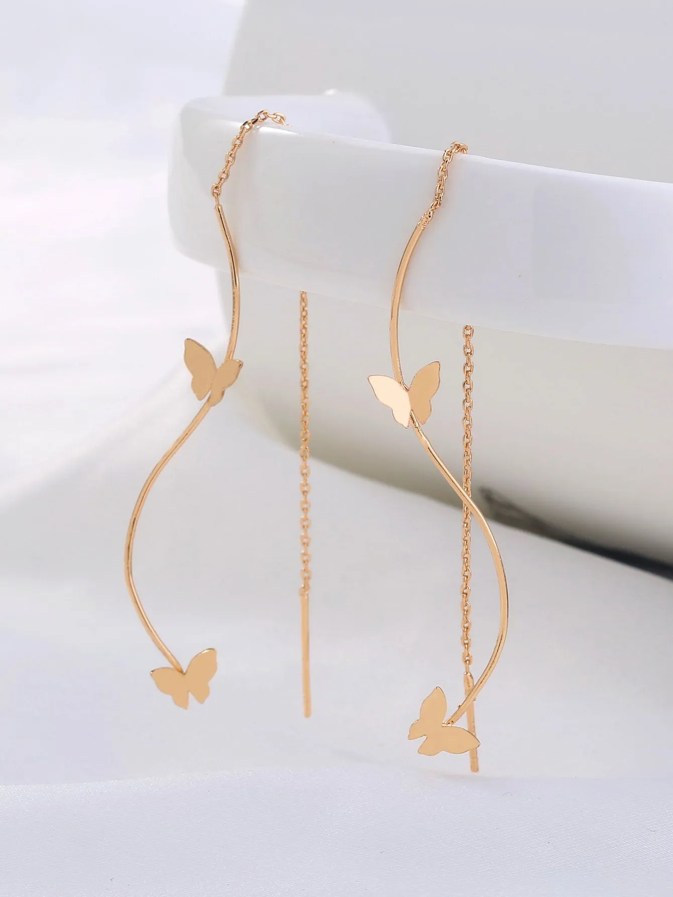 1pair Long Tassel Threader Earrings Wave Shaped Simple Long Chain Earrings Elegant Earrings For Women