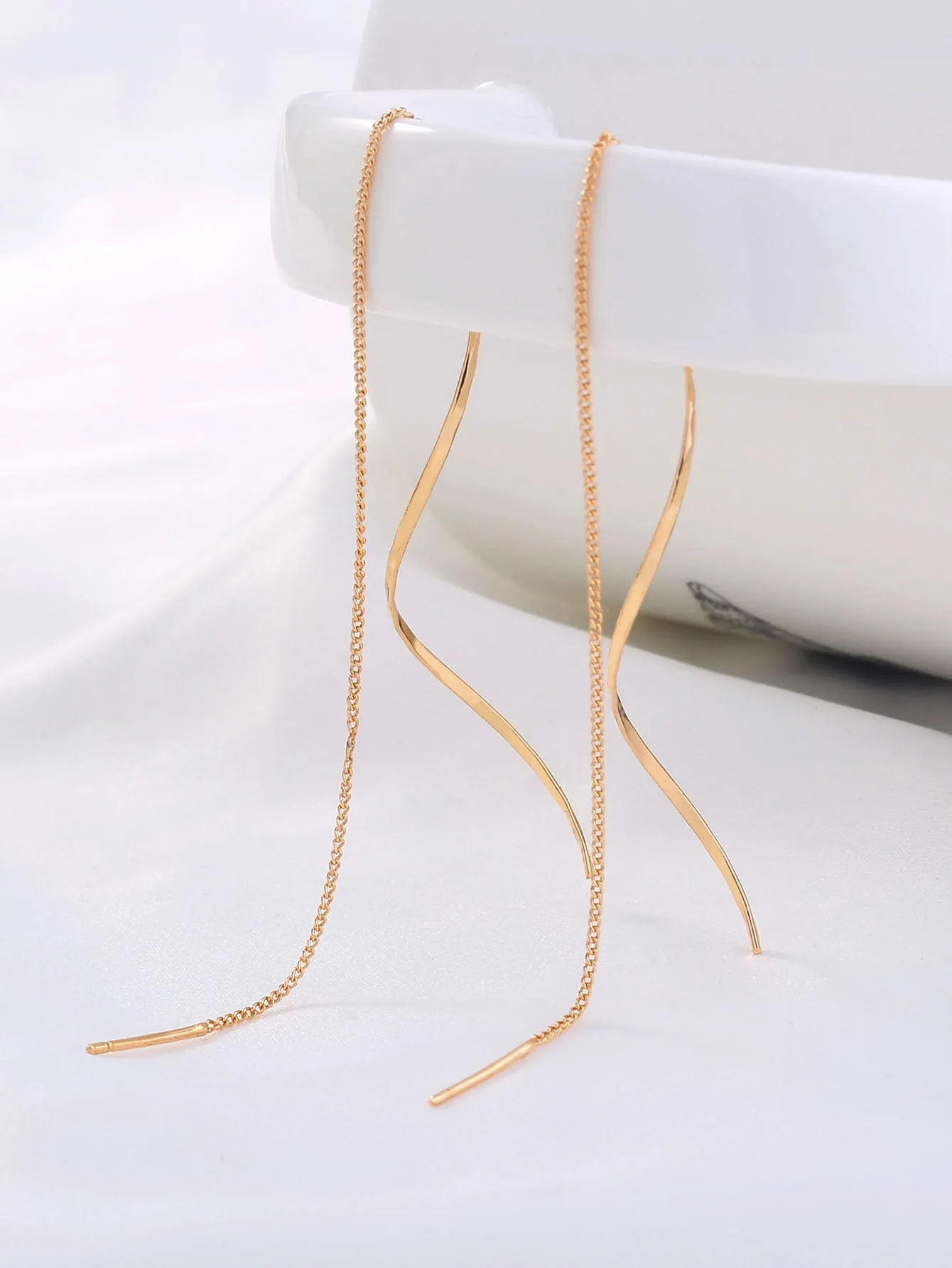 1pair Long Tassel Threader Earrings Wave Shaped Simple Long Chain Earrings Elegant Earrings For Women