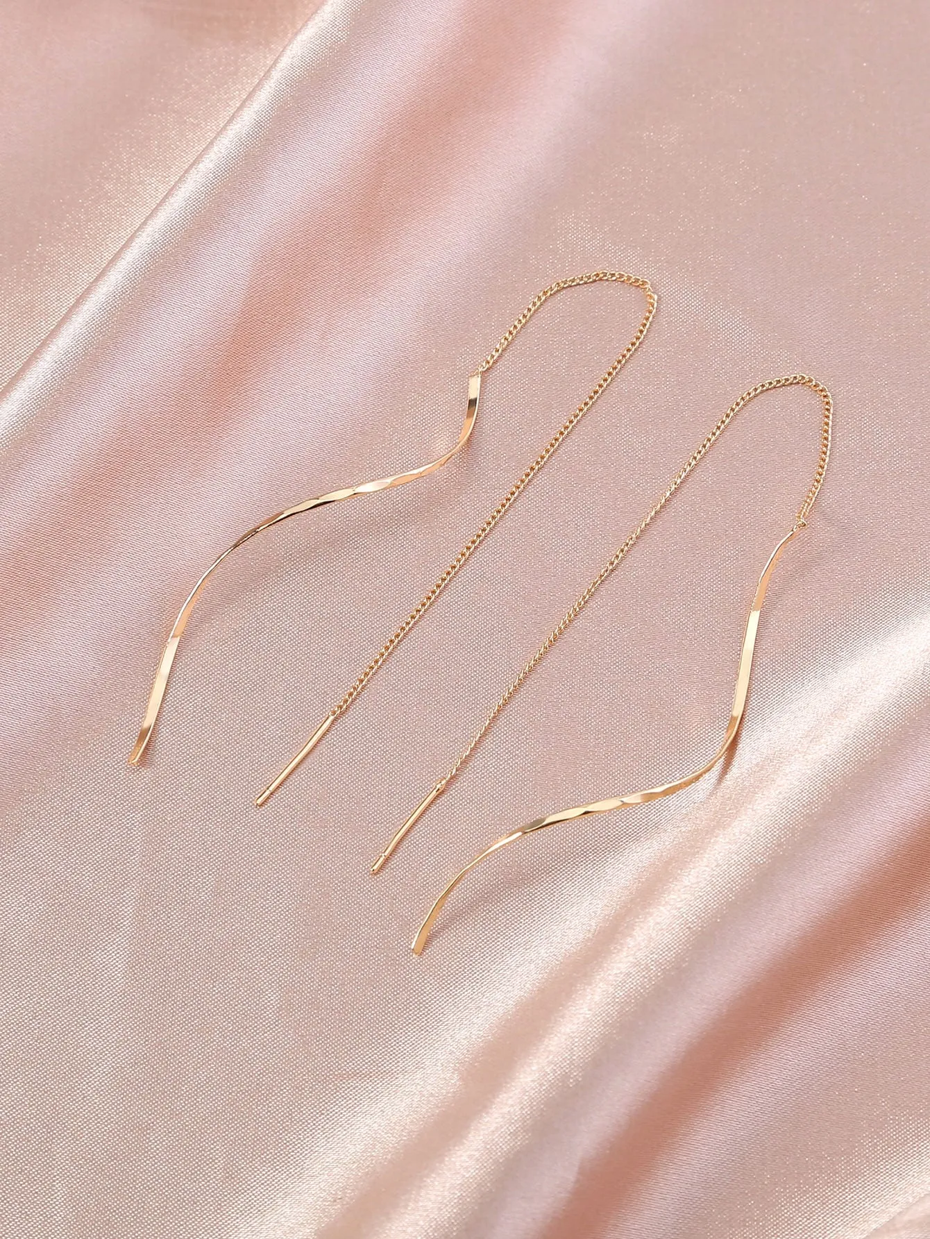 1pair Long Tassel Threader Earrings Wave Shaped Simple Long Chain Earrings Elegant Earrings For Women