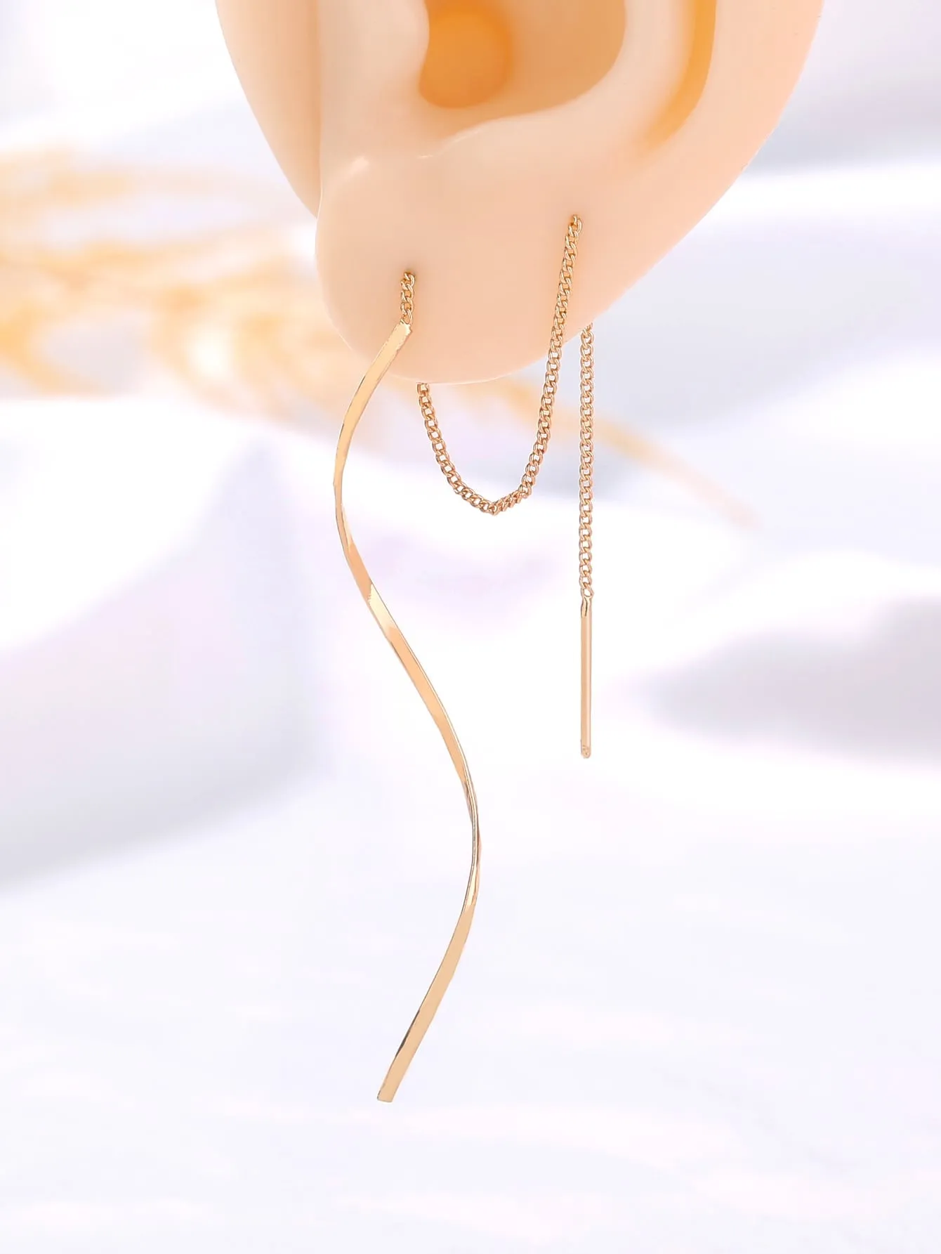 1pair Long Tassel Threader Earrings Wave Shaped Simple Long Chain Earrings Elegant Earrings For Women