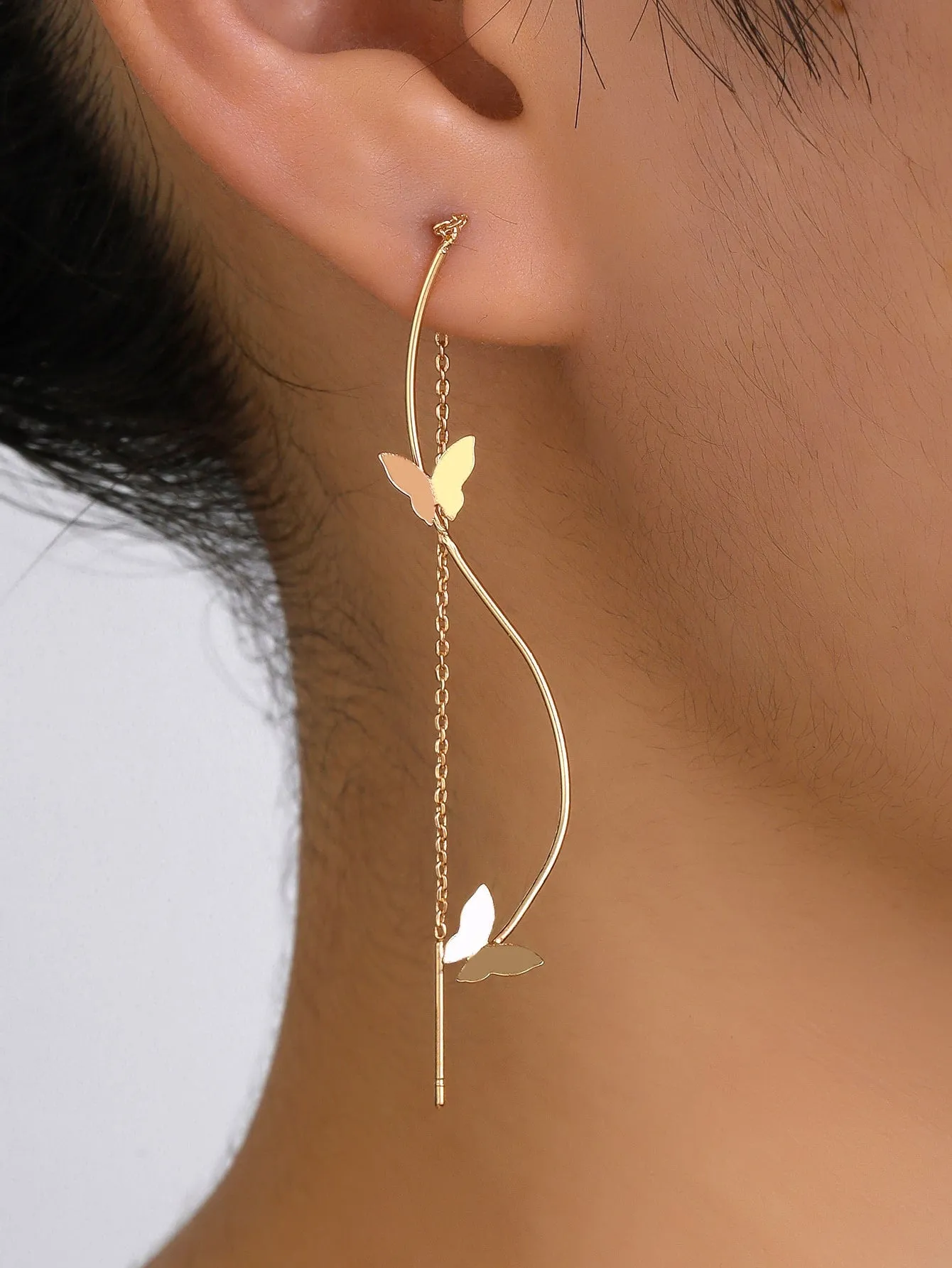 1pair Long Tassel Threader Earrings Wave Shaped Simple Long Chain Earrings Elegant Earrings For Women