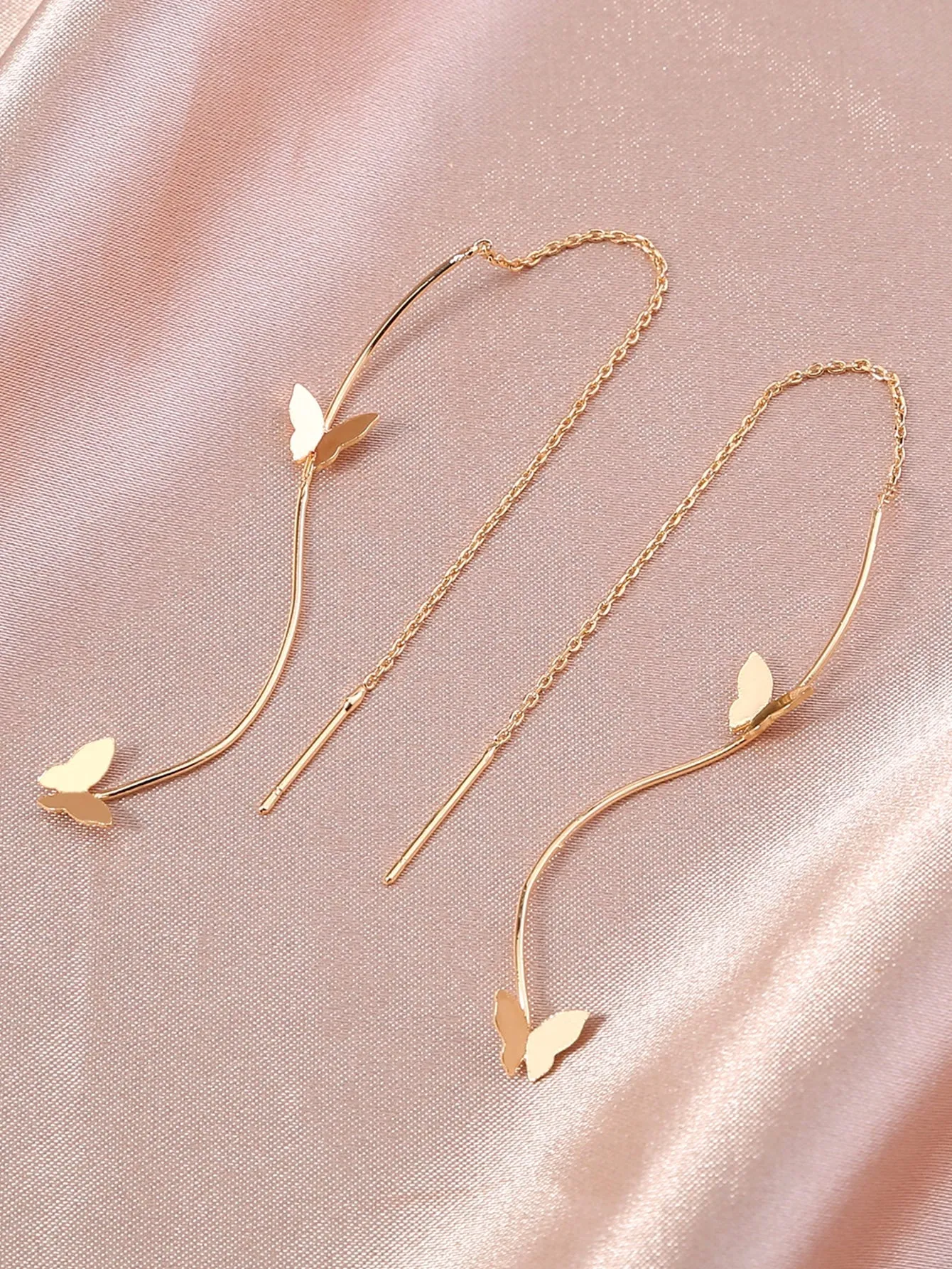 1pair Long Tassel Threader Earrings Wave Shaped Simple Long Chain Earrings Elegant Earrings For Women