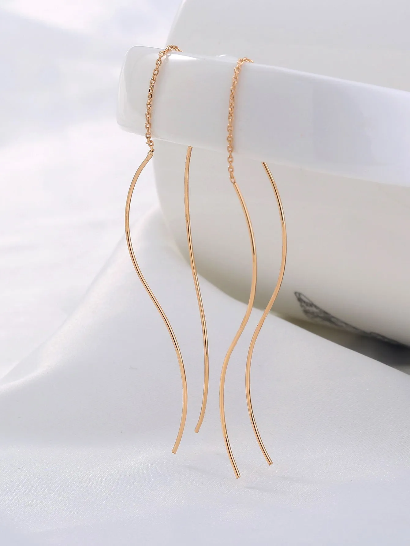 1pair Long Tassel Threader Earrings Wave Shaped Simple Long Chain Earrings Elegant Earrings For Women