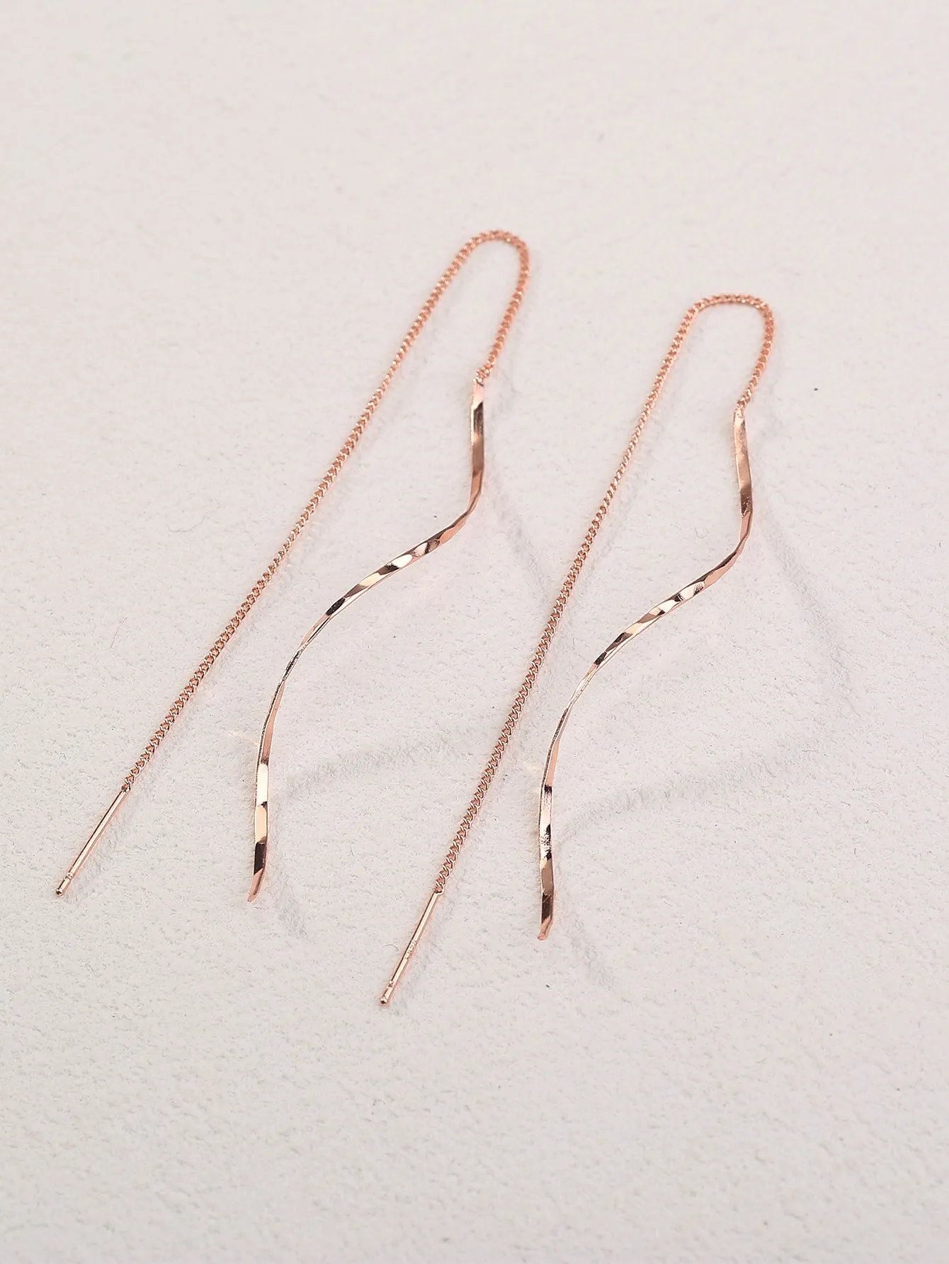 1pair Long Tassel Threader Earrings Wave Shaped Simple Long Chain Earrings Elegant Earrings For Women