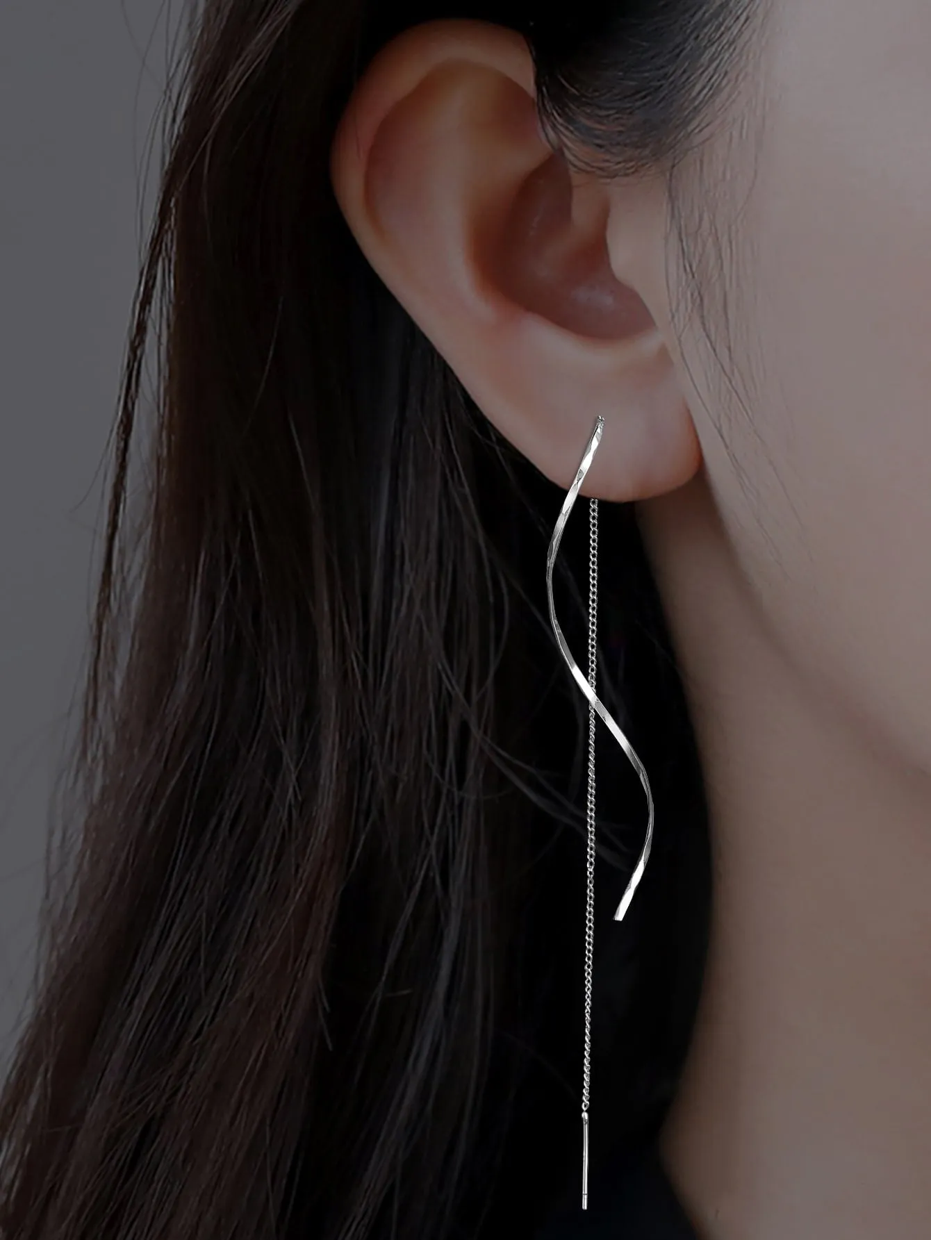 1pair Long Tassel Threader Earrings Wave Shaped Simple Long Chain Earrings Elegant Earrings For Women