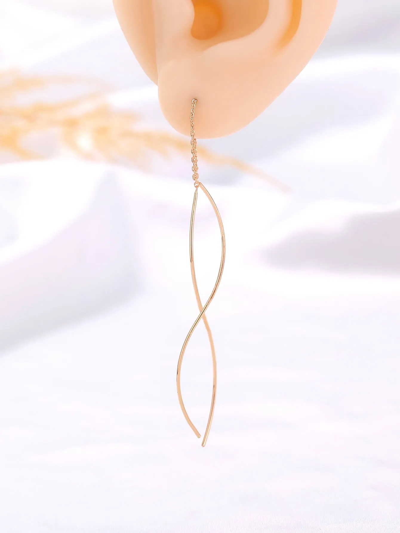 1pair Long Tassel Threader Earrings Wave Shaped Simple Long Chain Earrings Elegant Earrings For Women