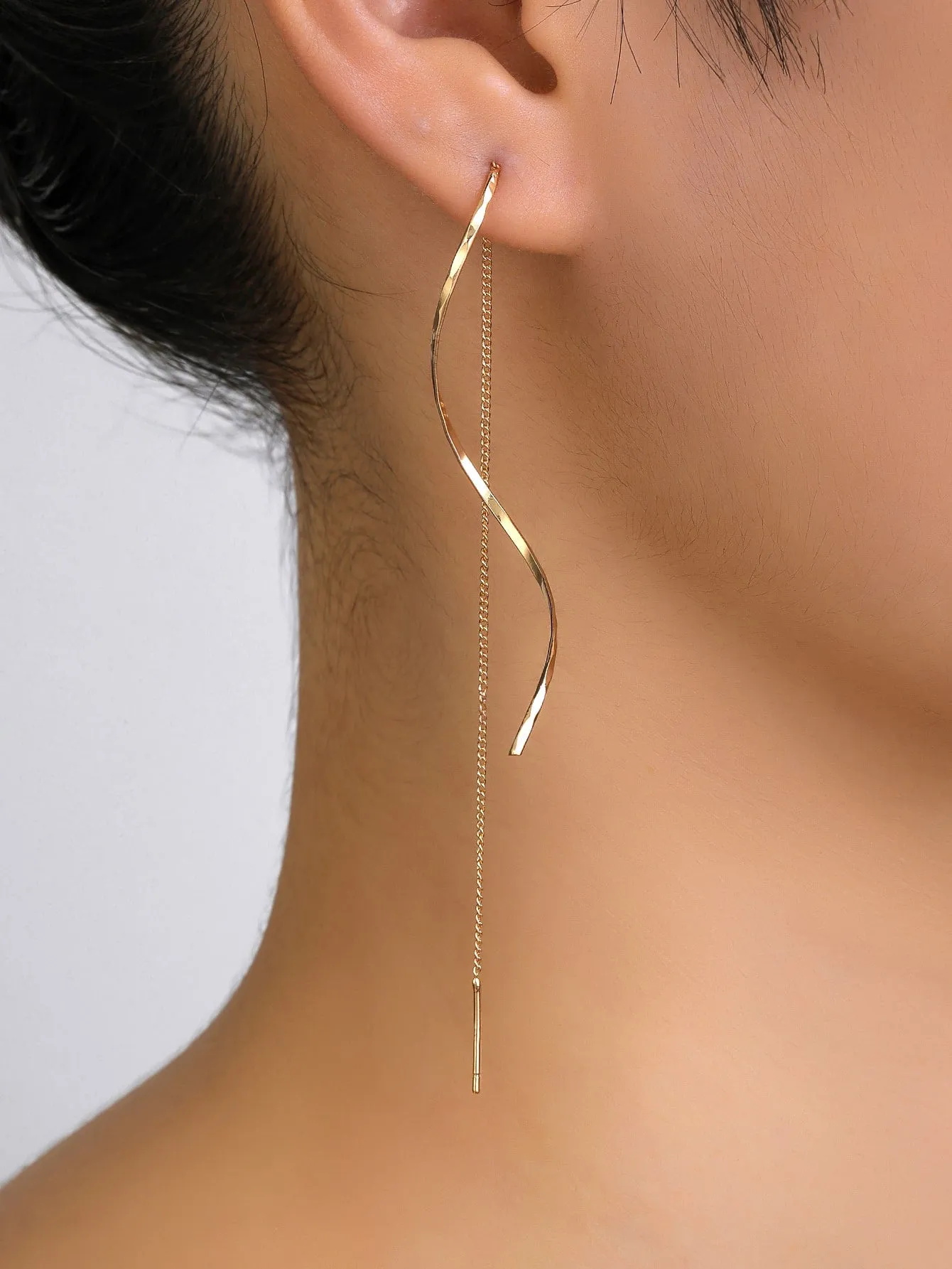 1pair Long Tassel Threader Earrings Wave Shaped Simple Long Chain Earrings Elegant Earrings For Women