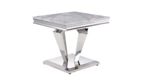 22 Silver And Light Gray Marble Look And Stainless Steel Square End Table