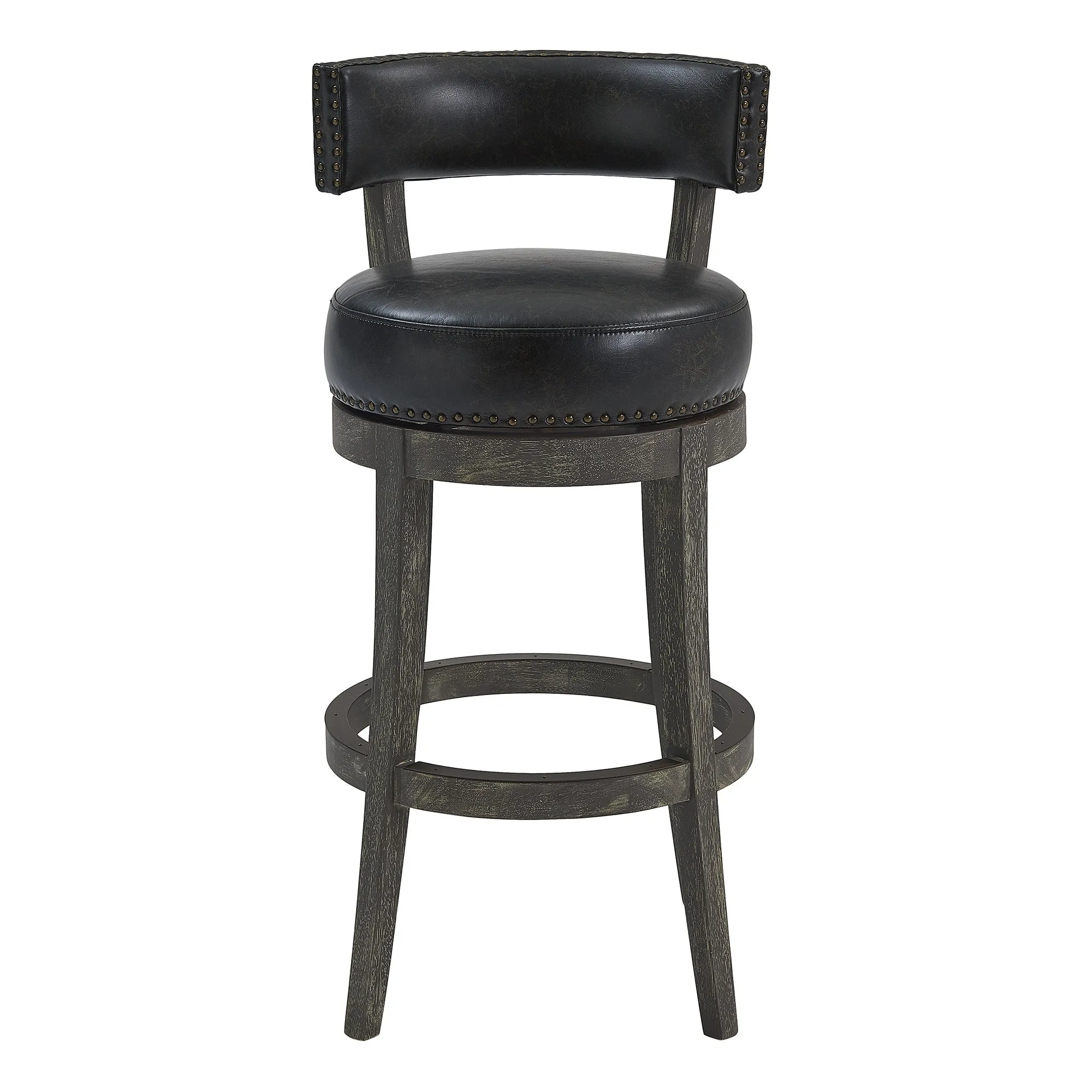 31 Onyx And Gray Solid Wood Swivel Low Back Bar Height Bar Chair