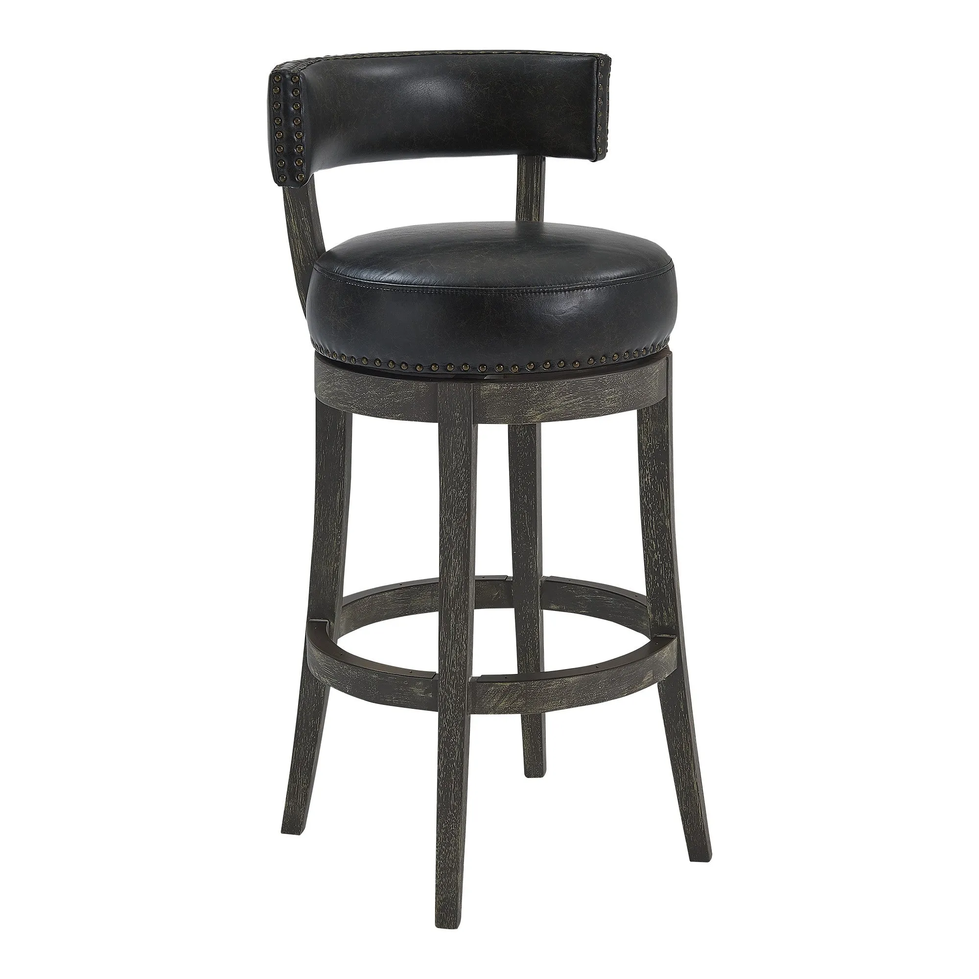 31 Onyx And Gray Solid Wood Swivel Low Back Bar Height Bar Chair