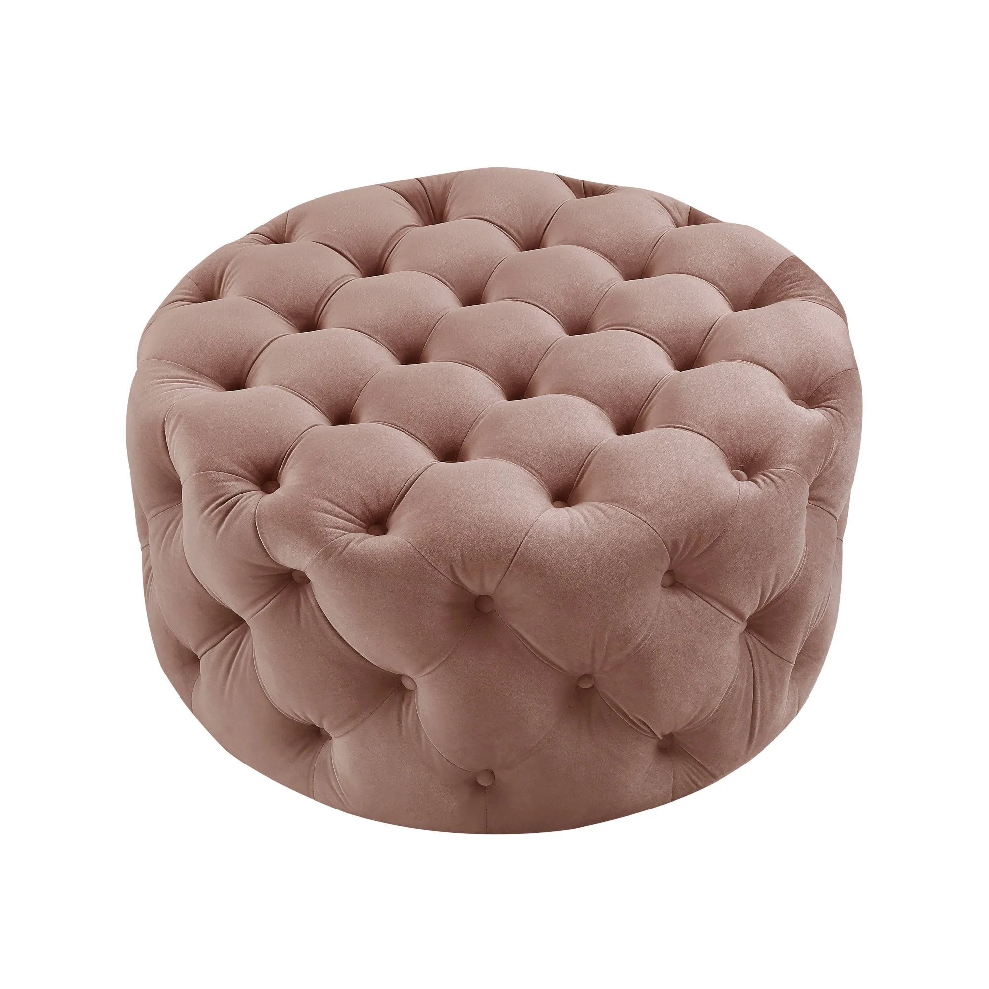 33 Blush Velvet And Black Rolling Tufted Round Cocktail Ottoman