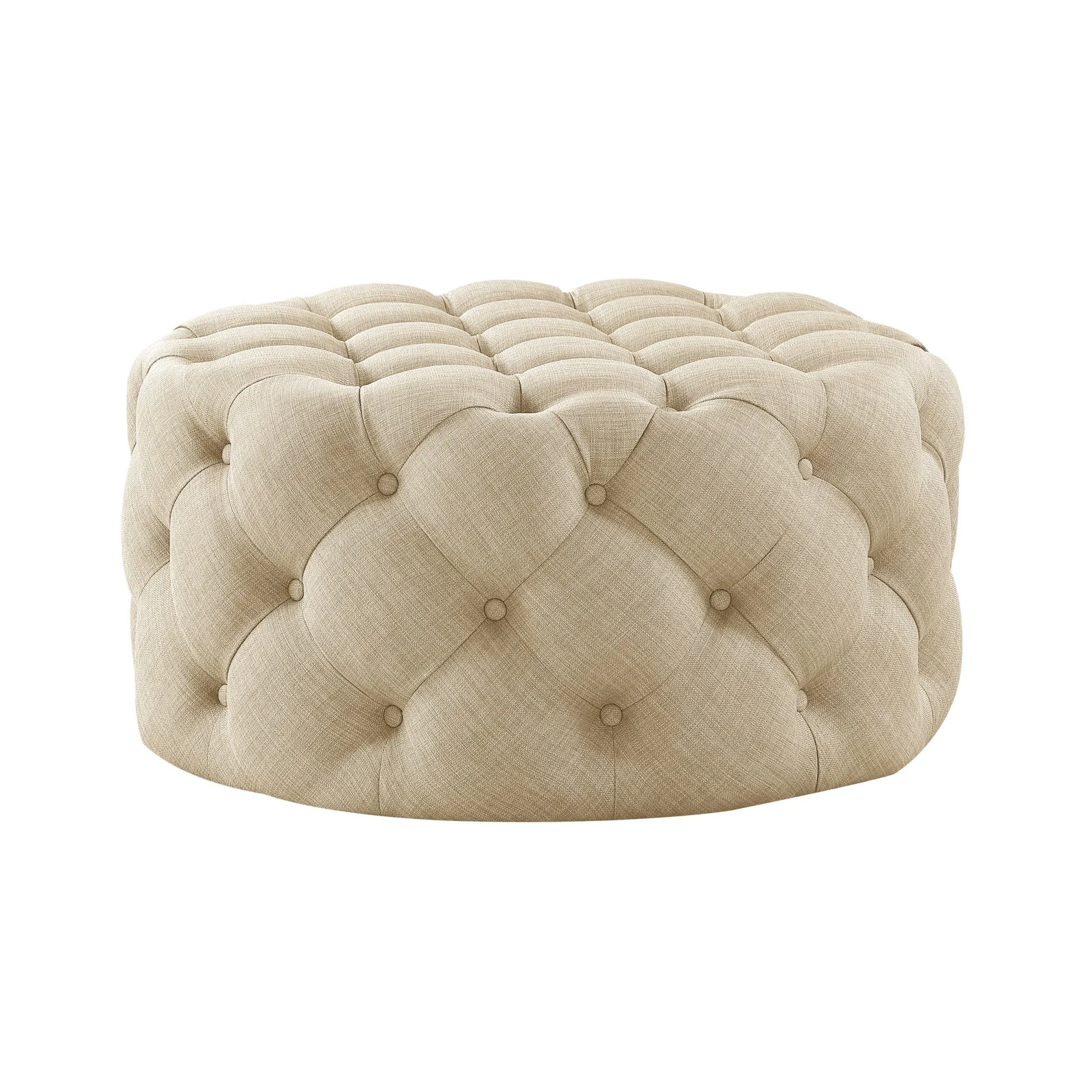 33 Blush Velvet And Black Rolling Tufted Round Cocktail Ottoman