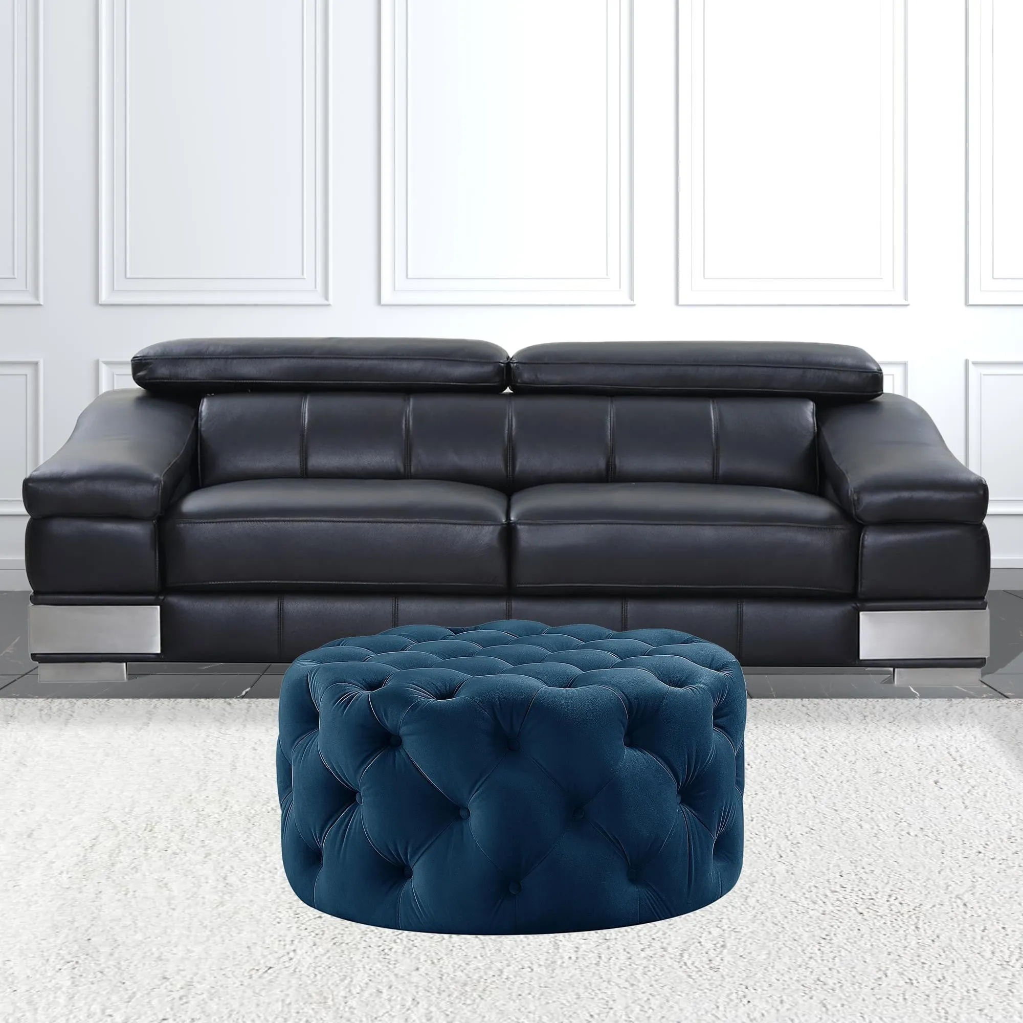 33 Blush Velvet And Black Rolling Tufted Round Cocktail Ottoman