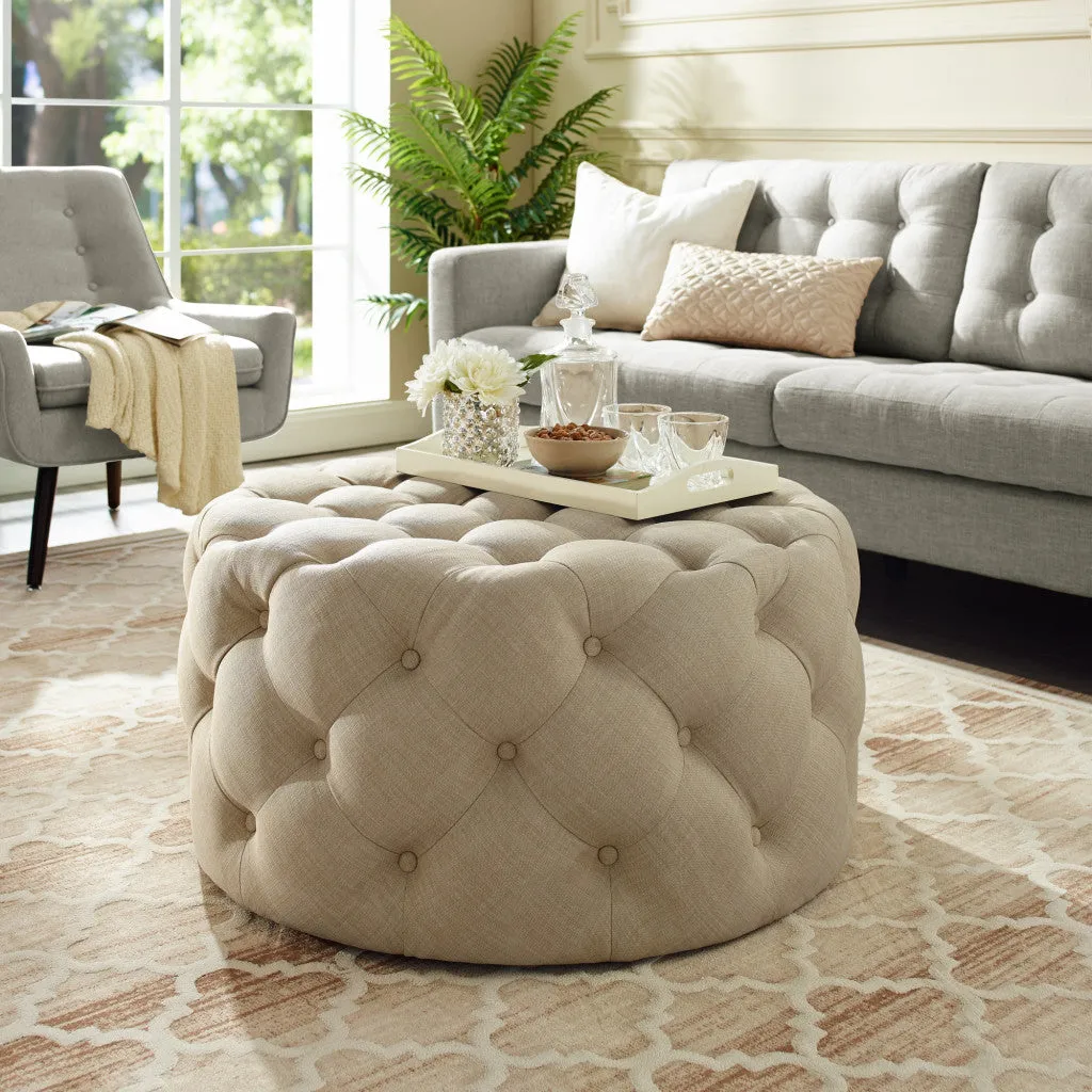 33 Blush Velvet And Black Rolling Tufted Round Cocktail Ottoman