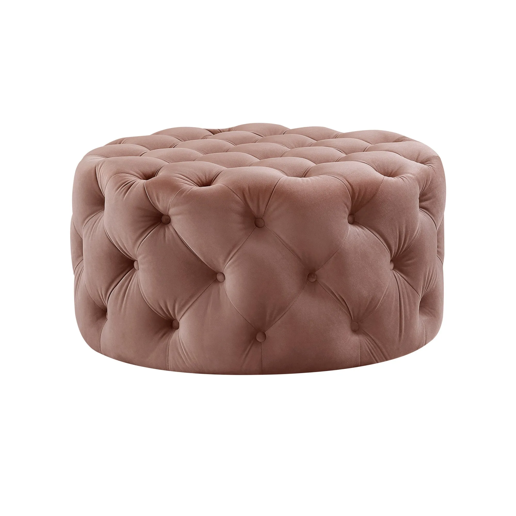 33 Blush Velvet And Black Rolling Tufted Round Cocktail Ottoman