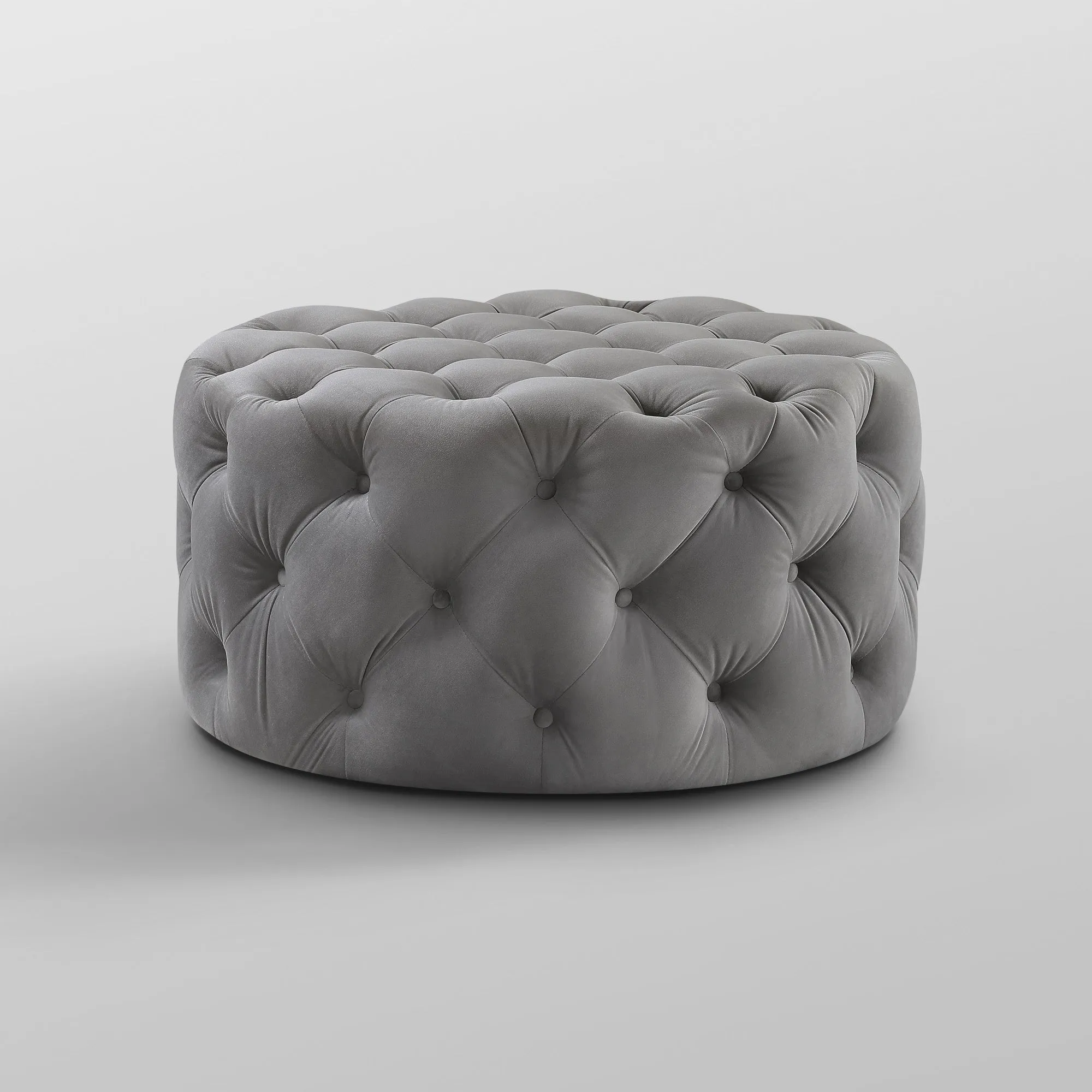 33 Blush Velvet And Black Rolling Tufted Round Cocktail Ottoman