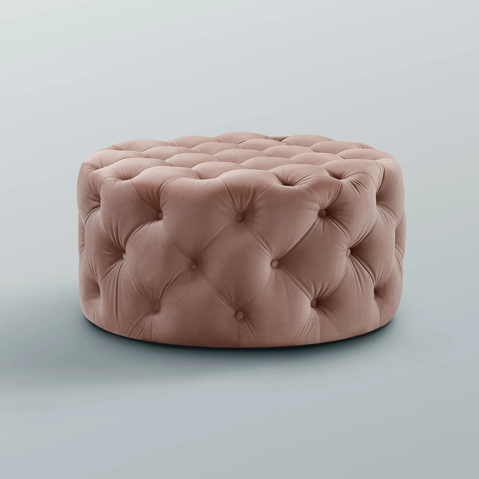 33 Blush Velvet And Black Rolling Tufted Round Cocktail Ottoman