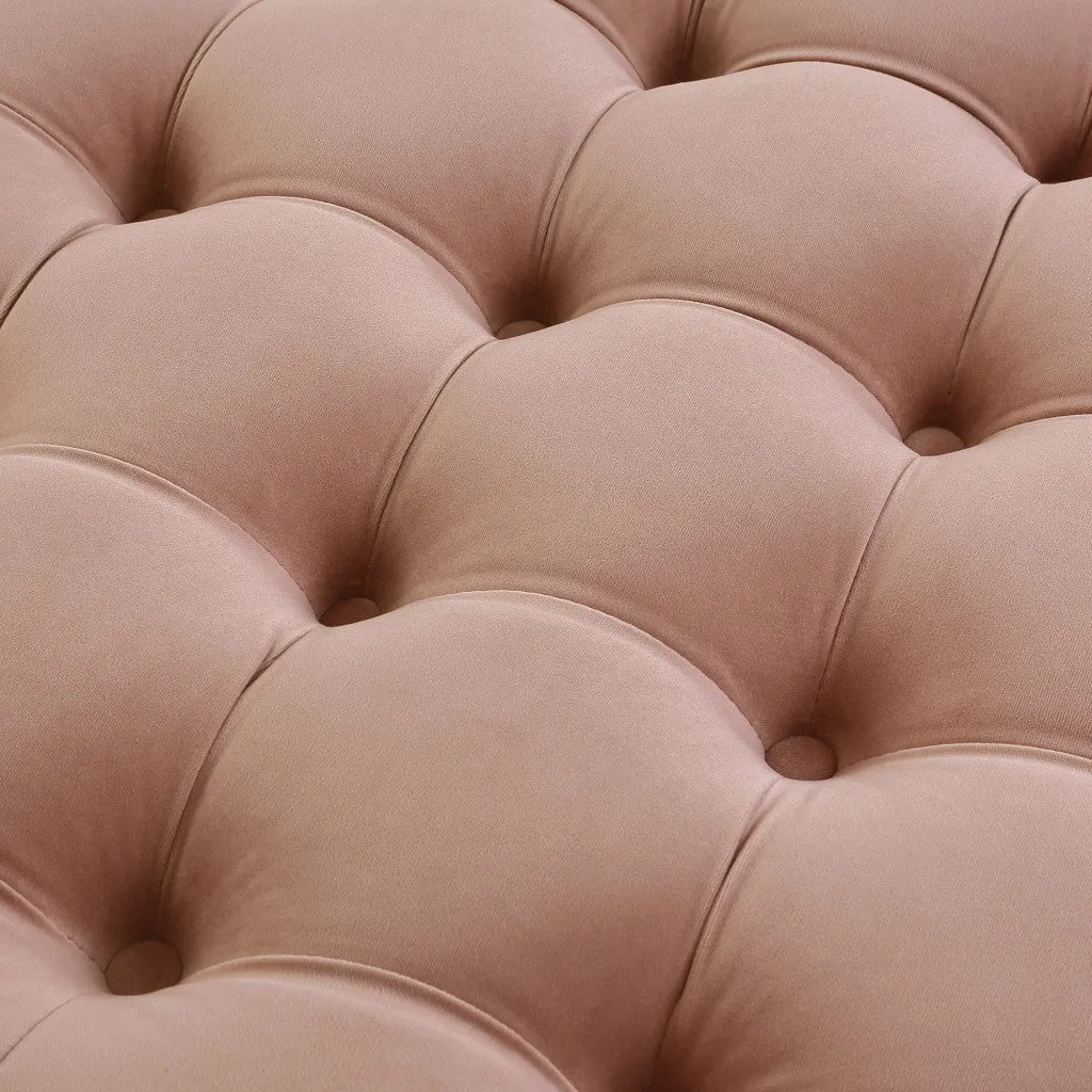 33 Blush Velvet And Black Rolling Tufted Round Cocktail Ottoman