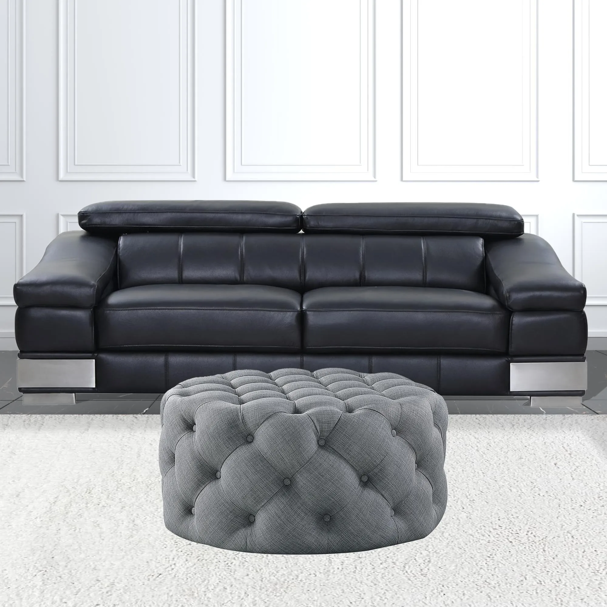 33 Blush Velvet And Black Rolling Tufted Round Cocktail Ottoman