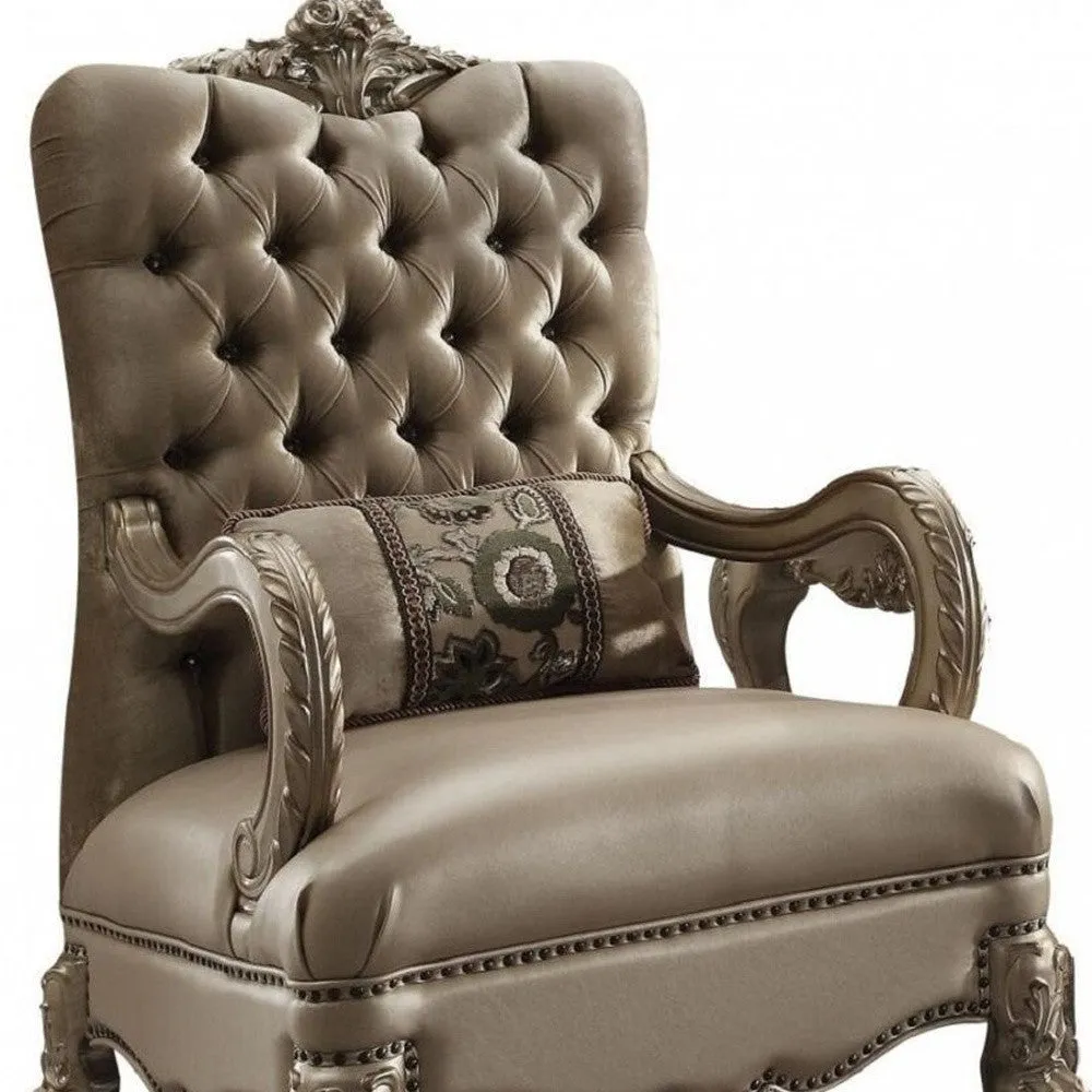 34 Bone and Gold Velvet Tufted Arm Chair