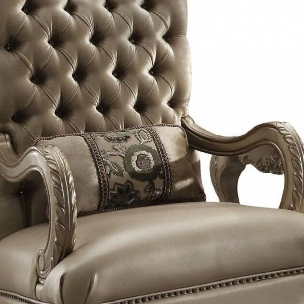 34 Bone and Gold Velvet Tufted Arm Chair