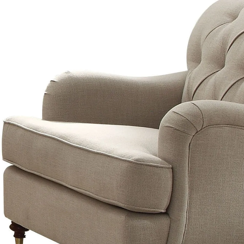 35 Beige and Dark Brown Fabric Tufted Arm Chair