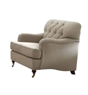 35 Beige and Dark Brown Fabric Tufted Arm Chair