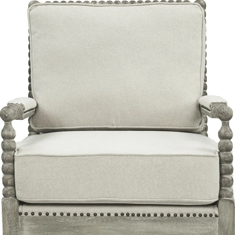 35 Beige Linen And Gray Oak Solid Color Club Chair