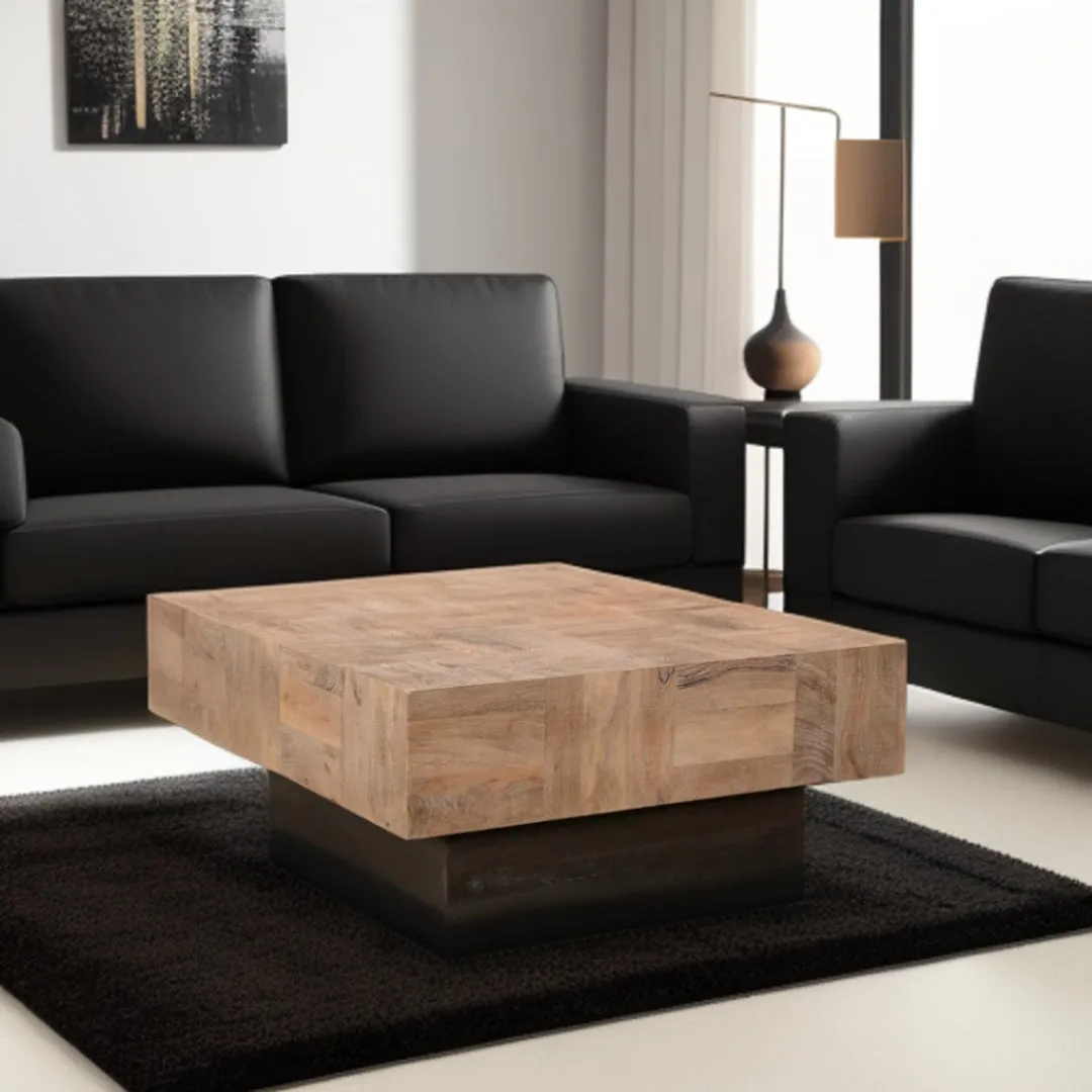 40 Brown And Black Solid Wood Square Coffee Table