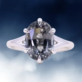 4.02ct Smoky Grey Tourmaline Oval Six Prong Split Shank Solitaire in 14k White Gold