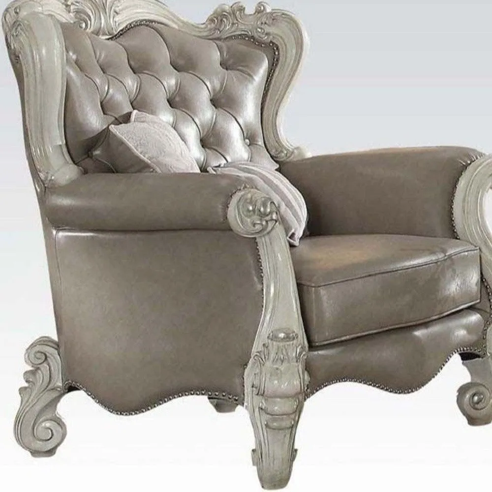 43 Gray and Bone Faux Leather Tufted Wingback Chair