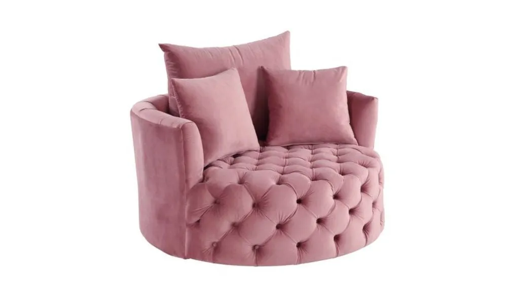 43 Pink Velvet Solid Color Barrel Chair