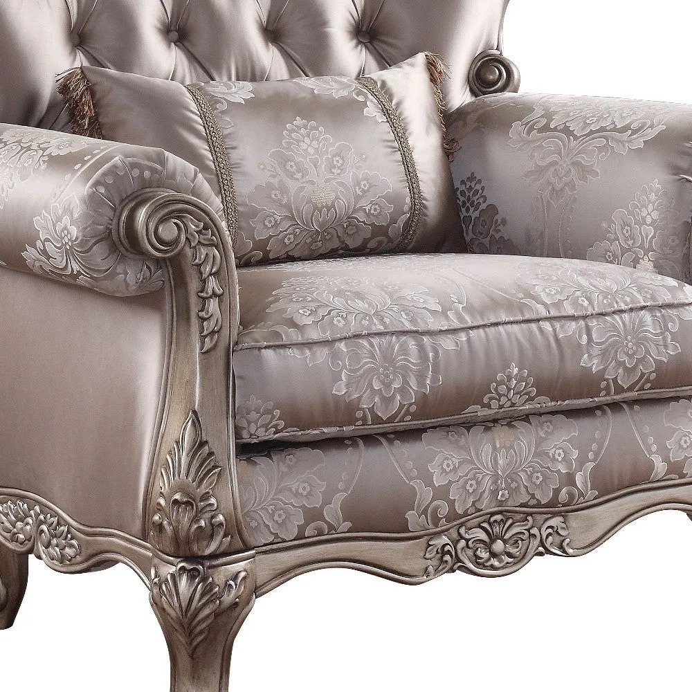 45 Champagne Fabric Floral Tufted Arm Chair