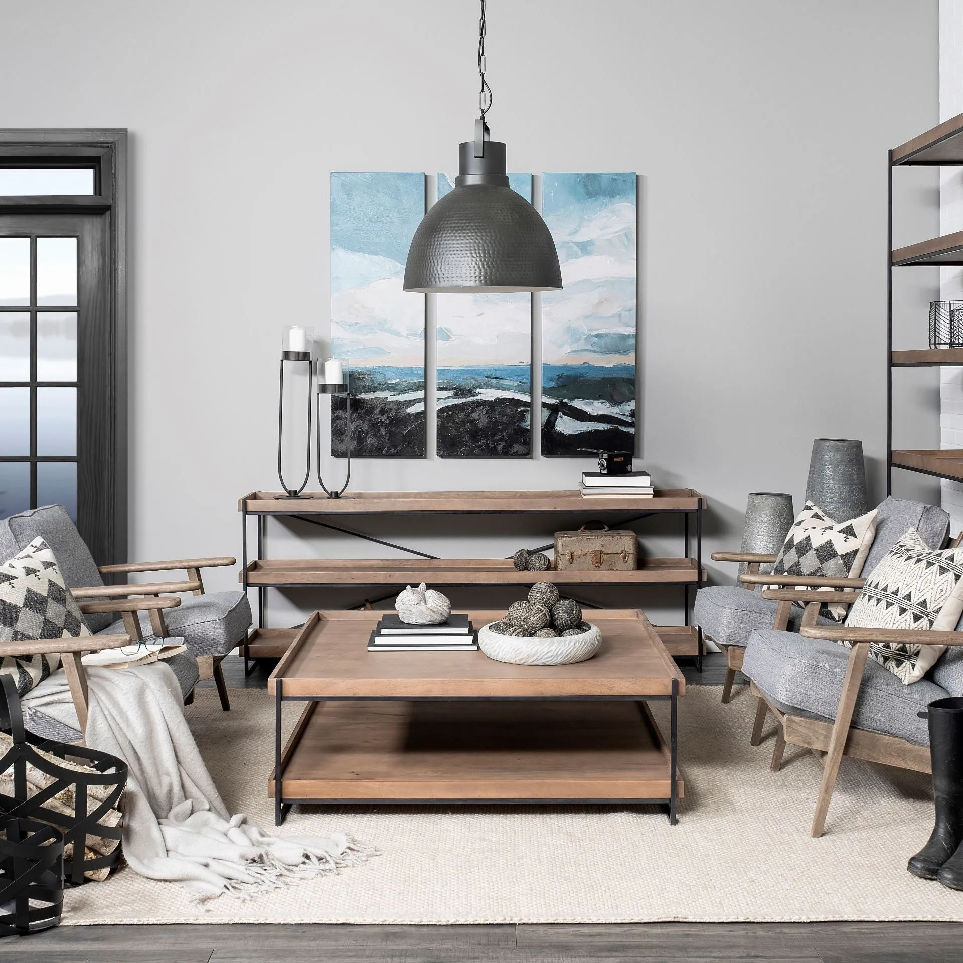 46 Natural And Black Rectangular Coffee Table With Shelf