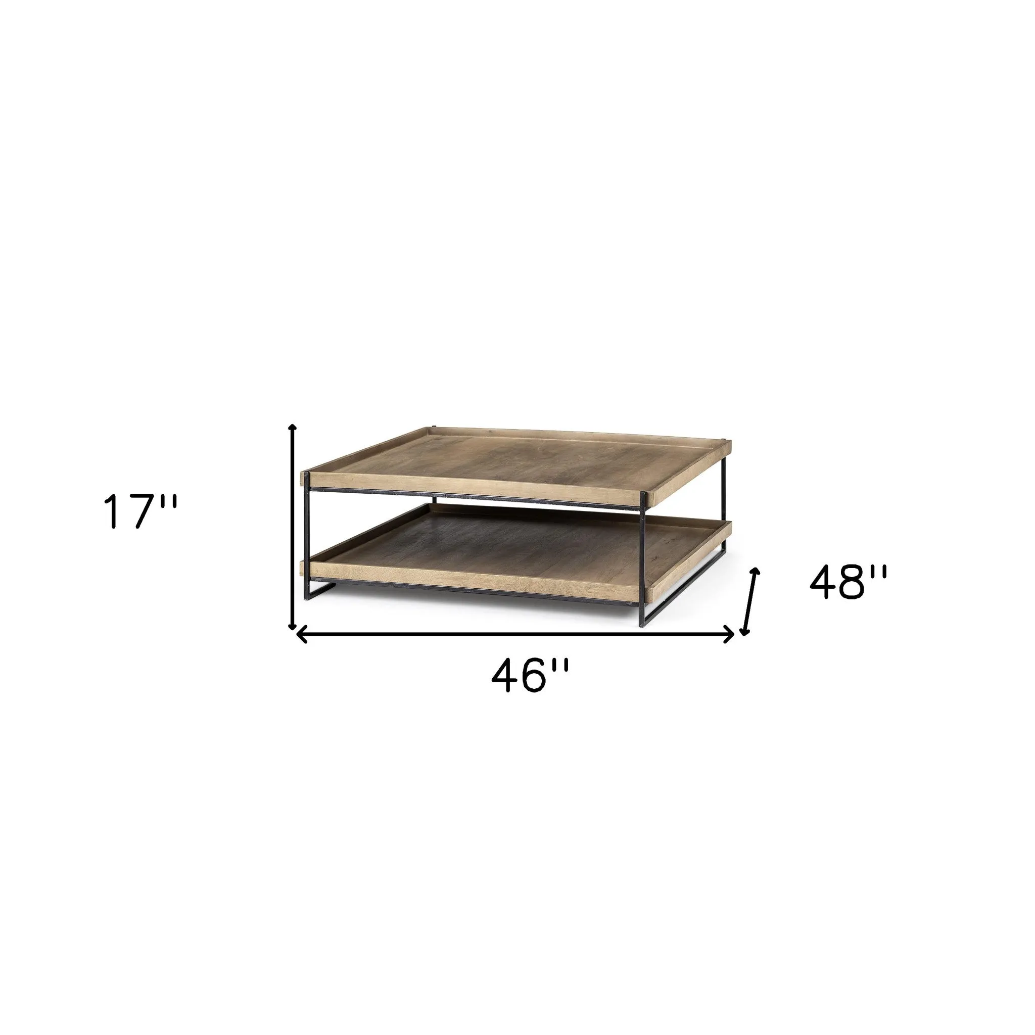 46 Natural And Black Rectangular Coffee Table With Shelf