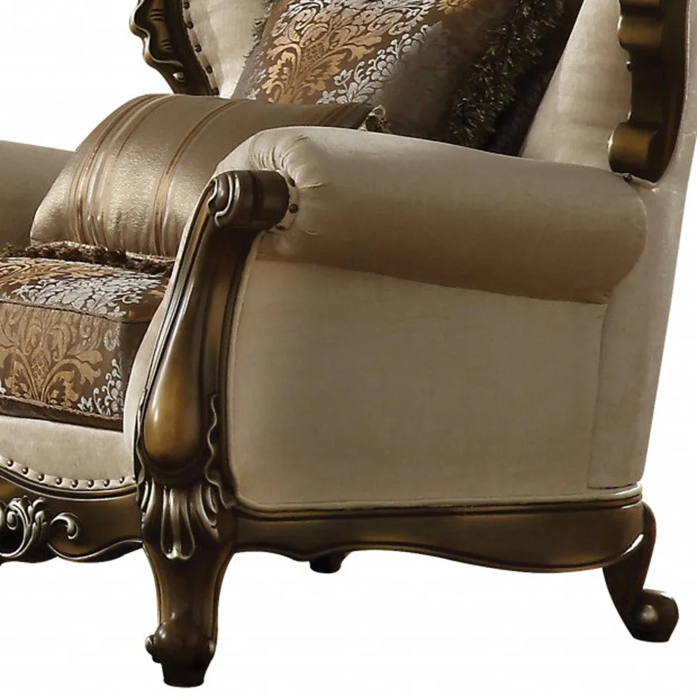 49 Tan And Brown Fabric Floral Tufted Wingback Chair