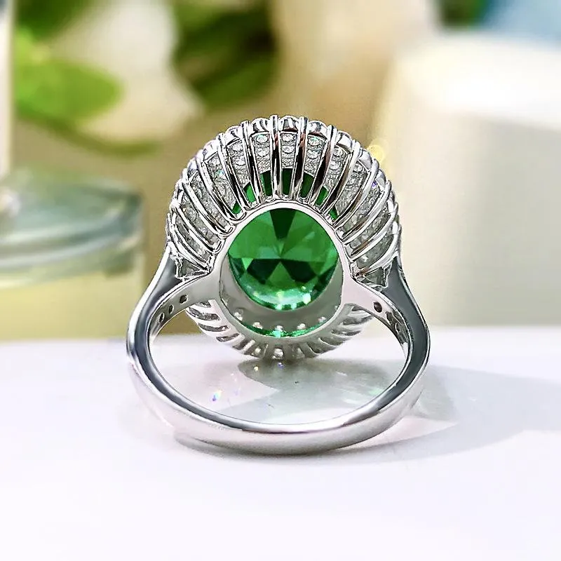 5.0 CT Retro Green Halo Oval Cut Sterling Silver Engagement Ring