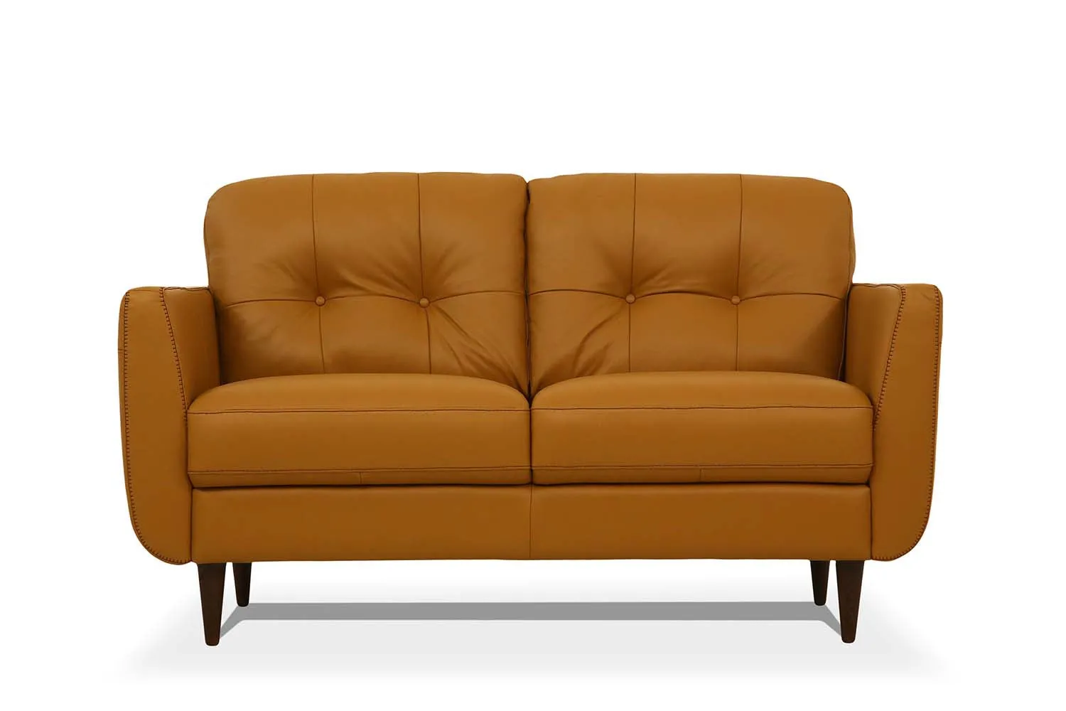 59 Camel Leather And Black Love Seat