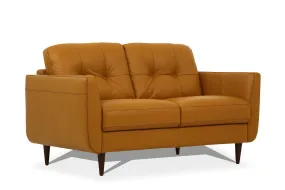 59 Camel Leather And Black Love Seat