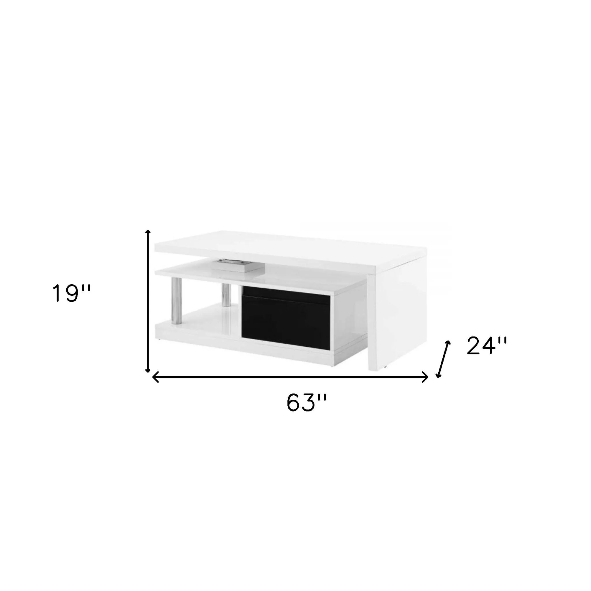 63 White Rectangular Coffee Table With Two Drawers And Shelf