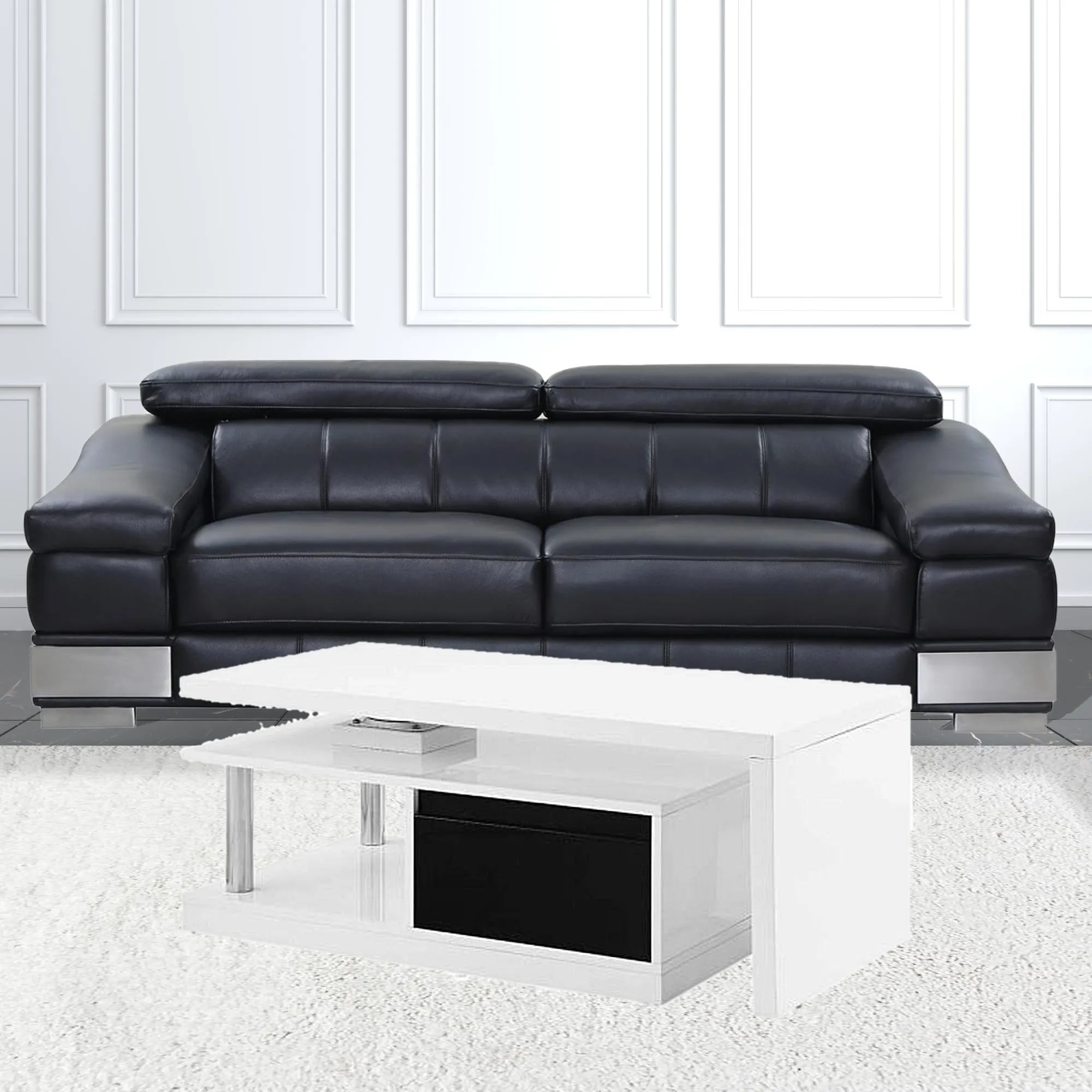 63 White Rectangular Coffee Table With Two Drawers And Shelf