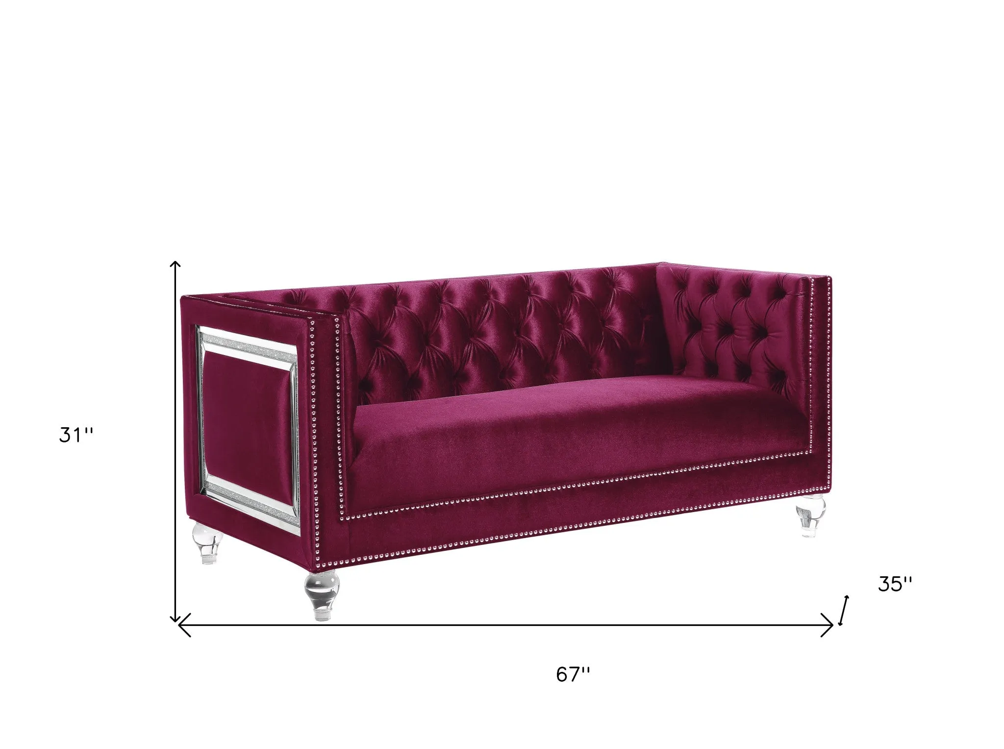 67 Burgundy And Silver Velvet Loveseat and Toss Pillows