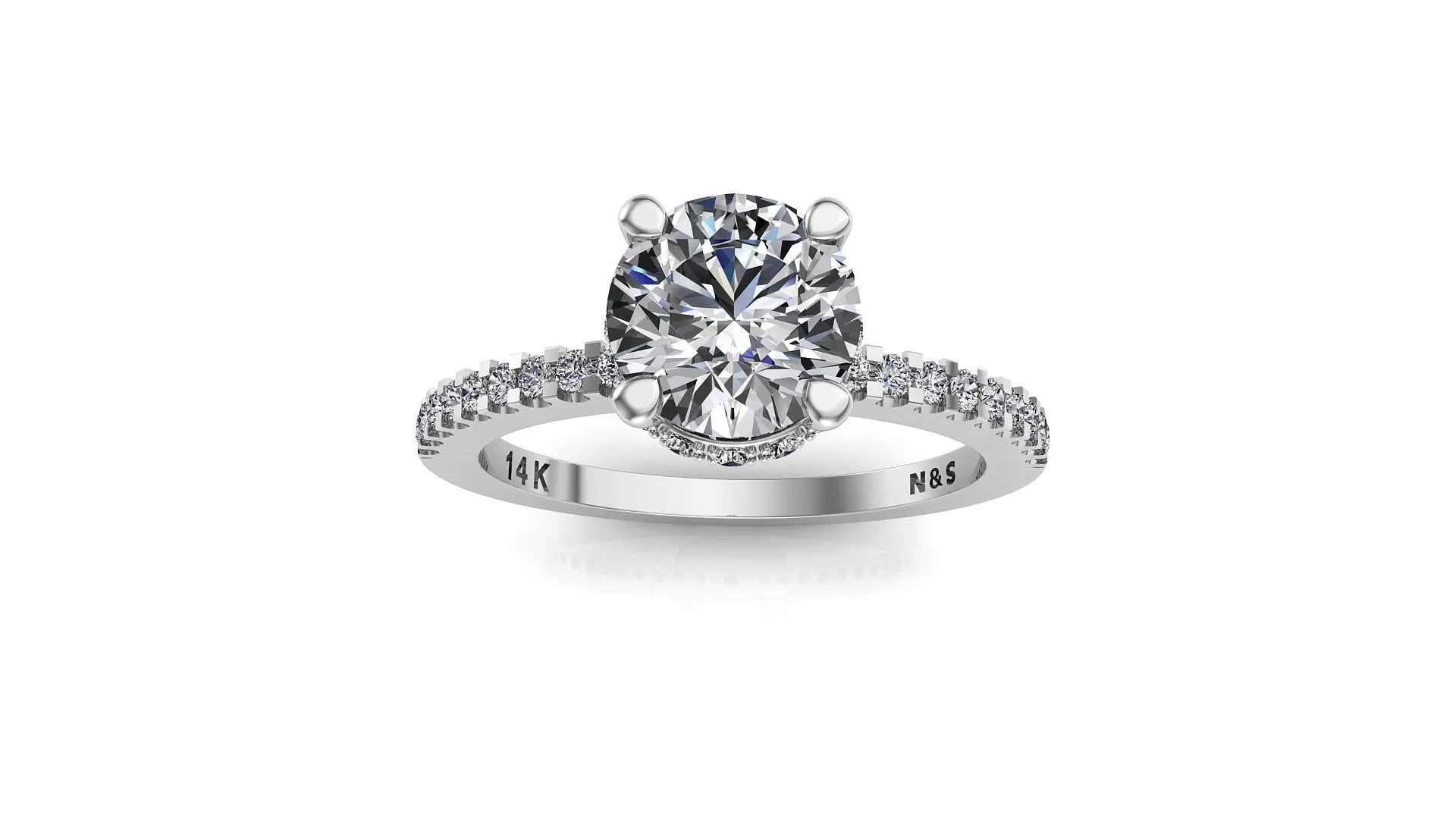 6mm (0.80ct) Rané ForeverOne Round Moissanite Diamond Underhalo Engagement Ring 14K Gold MOENG028