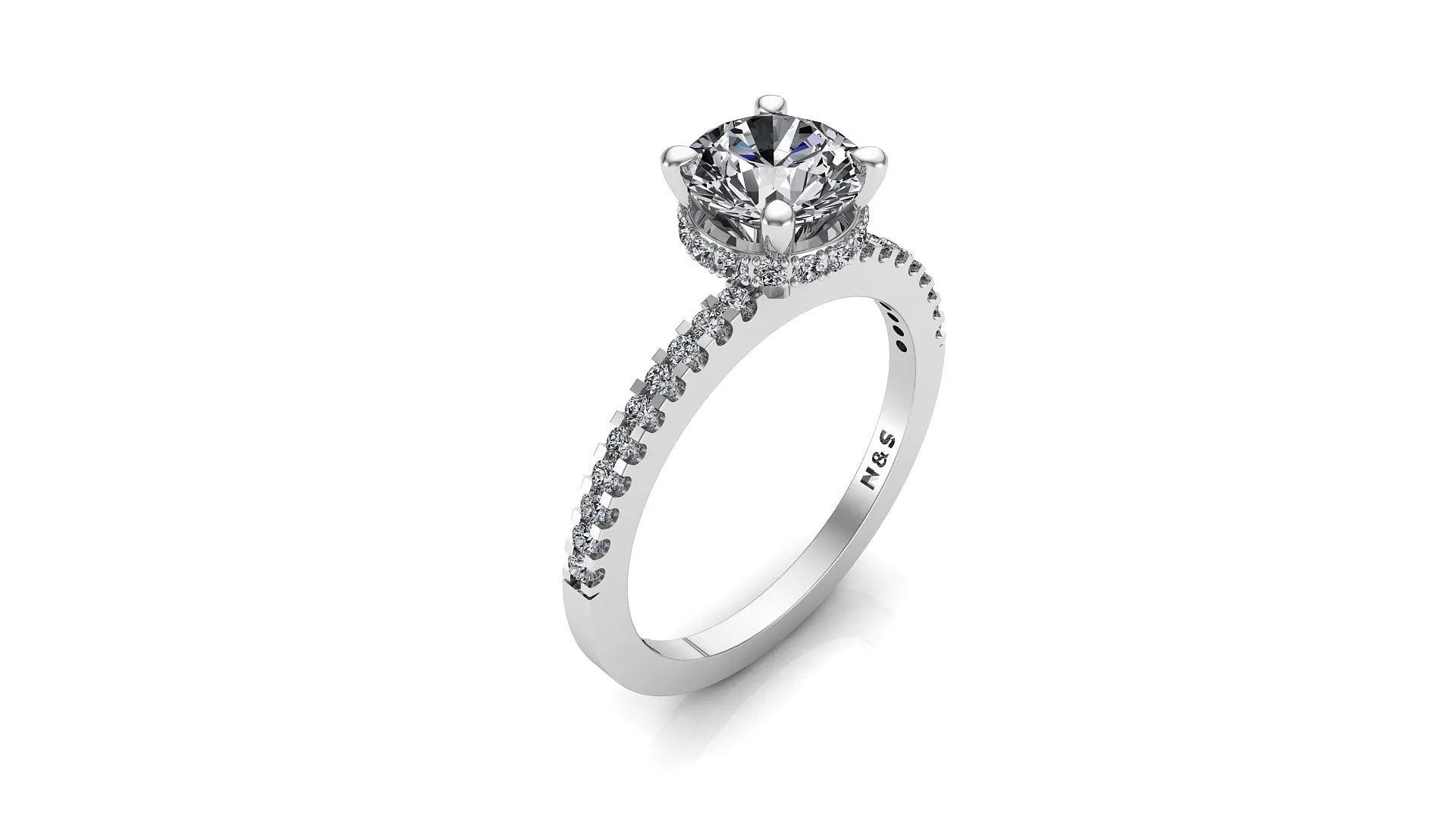 6mm (0.80ct) Rané ForeverOne Round Moissanite Diamond Underhalo Engagement Ring 14K Gold MOENG028