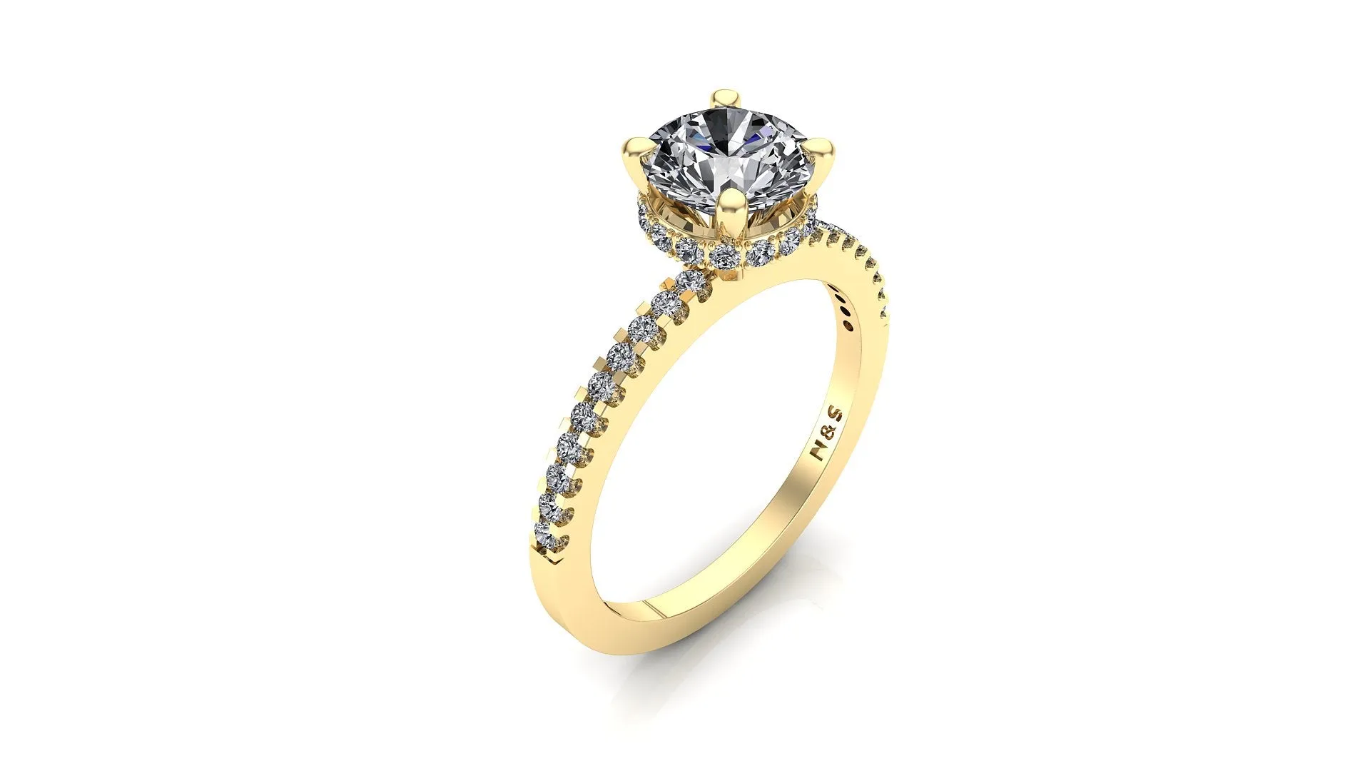 6mm (0.80ct) Rané ForeverOne Round Moissanite Diamond Underhalo Engagement Ring 14K Gold MOENG028