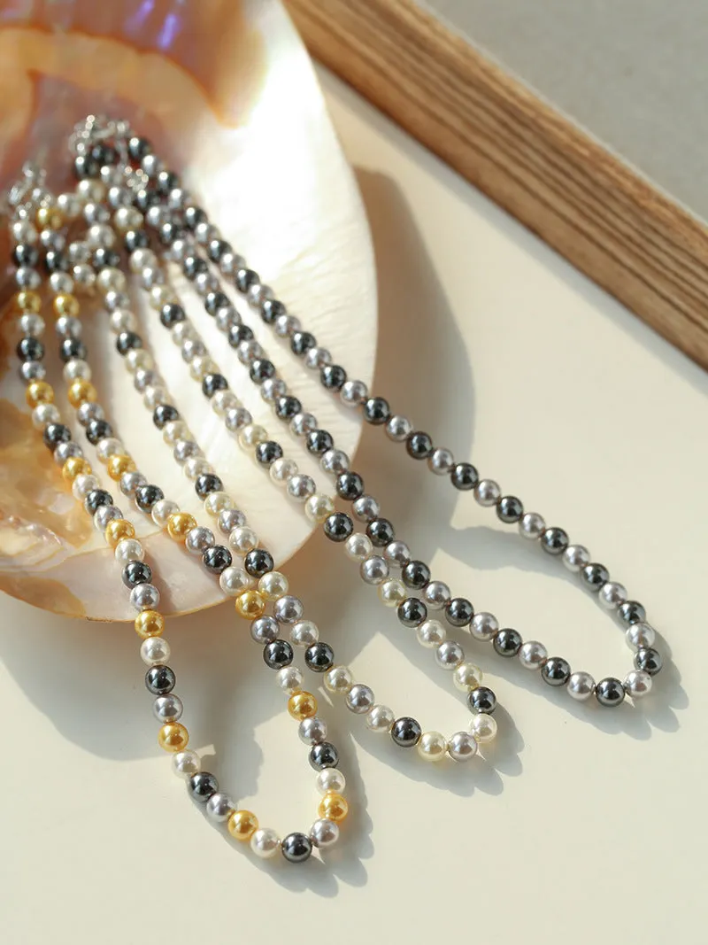 6mm Black Grey White Pearl Necklace